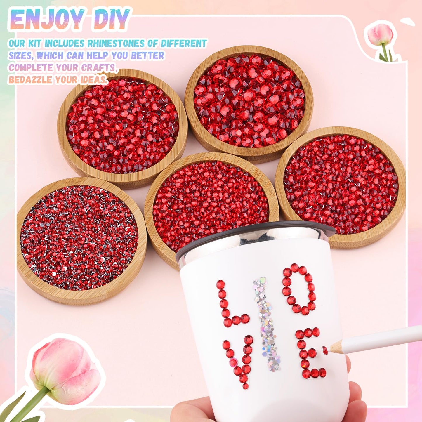 30000Pcs Resin Rhinestones for Bedazzling with 3Pcs B7000 Jewelry Glue, Red Flatback Gems Rhinestones for Crafting, Clothing Tumblers Mugs Shoes Fabric Decor Nail Art