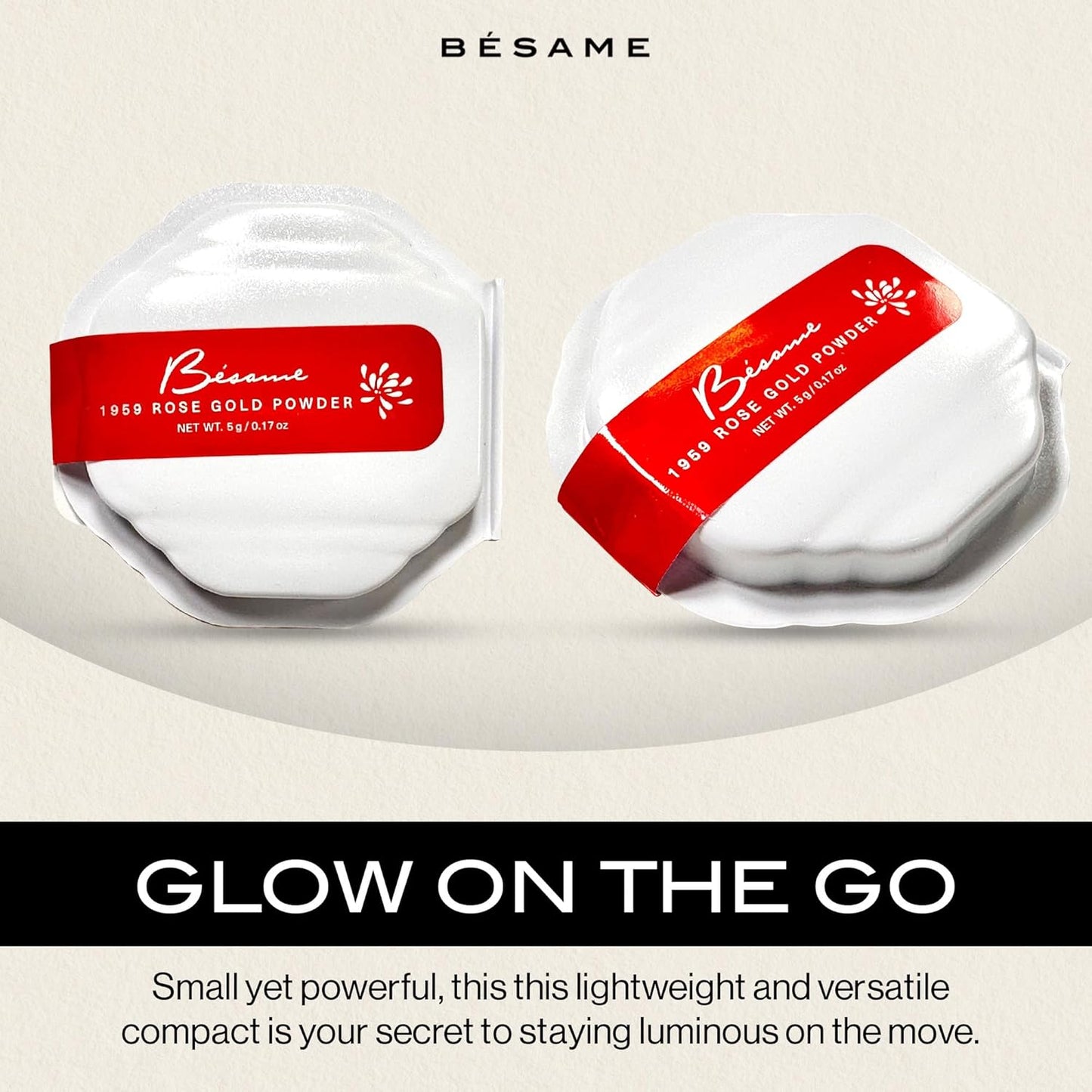Besame Rose Gold Powder Blush & Eyeshadow 1959 Refill | Fits Signature Compacts Post-2019 | Sunkissed Pink-Gold | Vintage Inspired | 2-In-1 Cheek & Eyelid Highlighter | Sustainable Beauty Routine