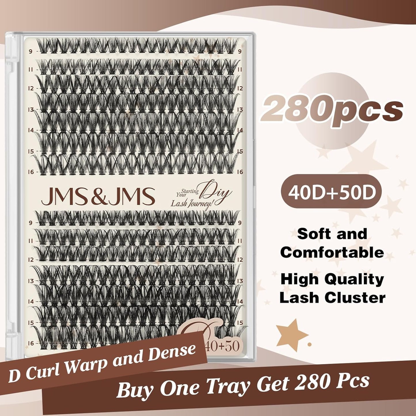 JMS&JMS DIY Lash Extension 280PCS Lash Clusters D Curl Individual Lashes 40D+50D 9-16MIX Cluster Eyelash Extensions at Home