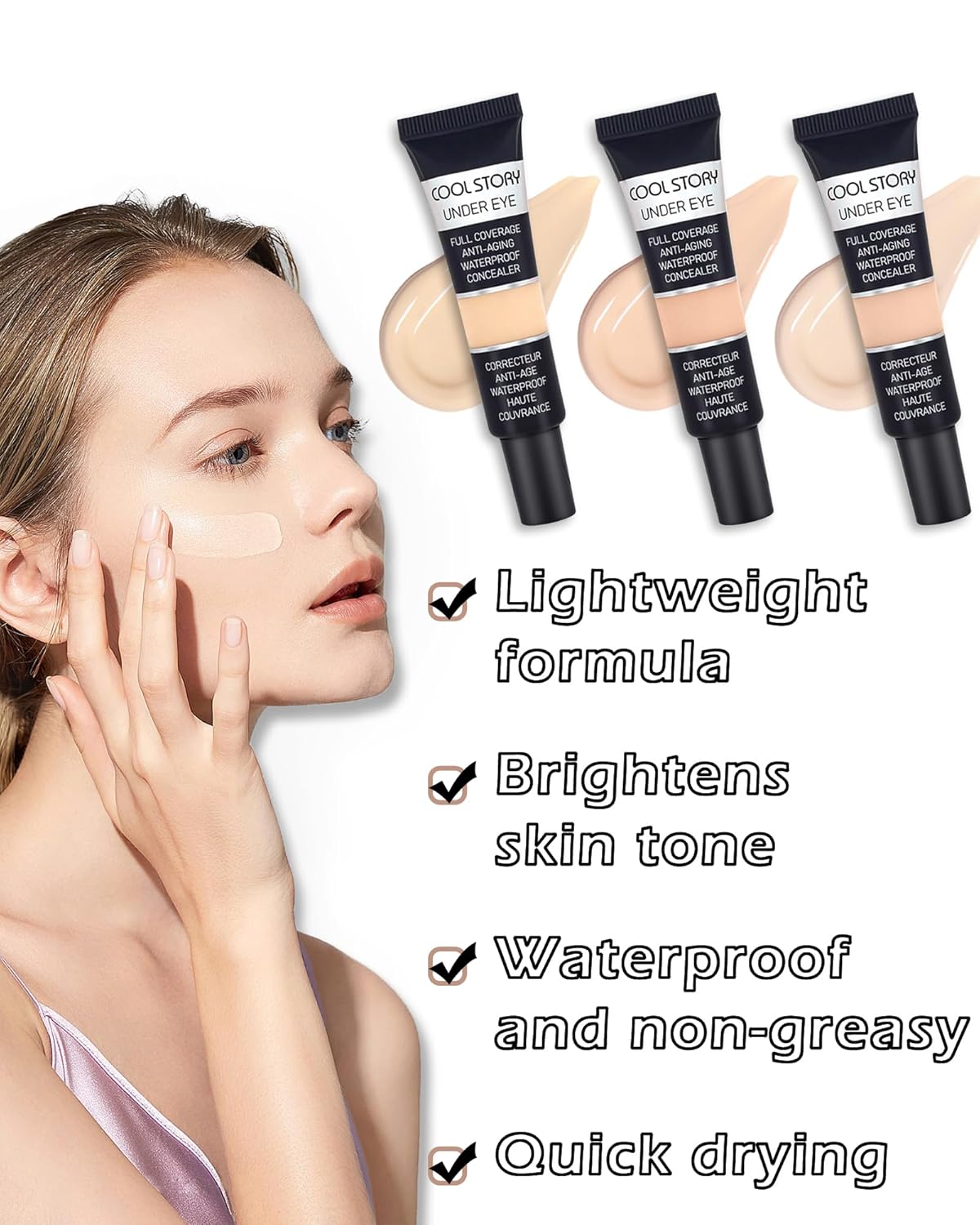 2 PCS Under Eye Concealer Full Coverage, Waterproof Color Correcting Concealer All Day Coverage Dark Circles, Puffiness, Redness, Lightweight Cream Foundation Brightener, Natural Matte Finish, Medium