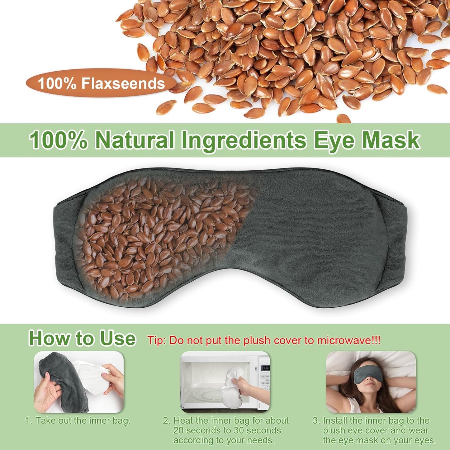 Weighted Eye Mask for Sleeping, Soft Heated Eye Mask, Moist Heat Warm Compress for Eyes, Natural Flaxseeds Microwave Reusable Sleep Mask, Must Haves for Women Spa, Home, Office (Grey)