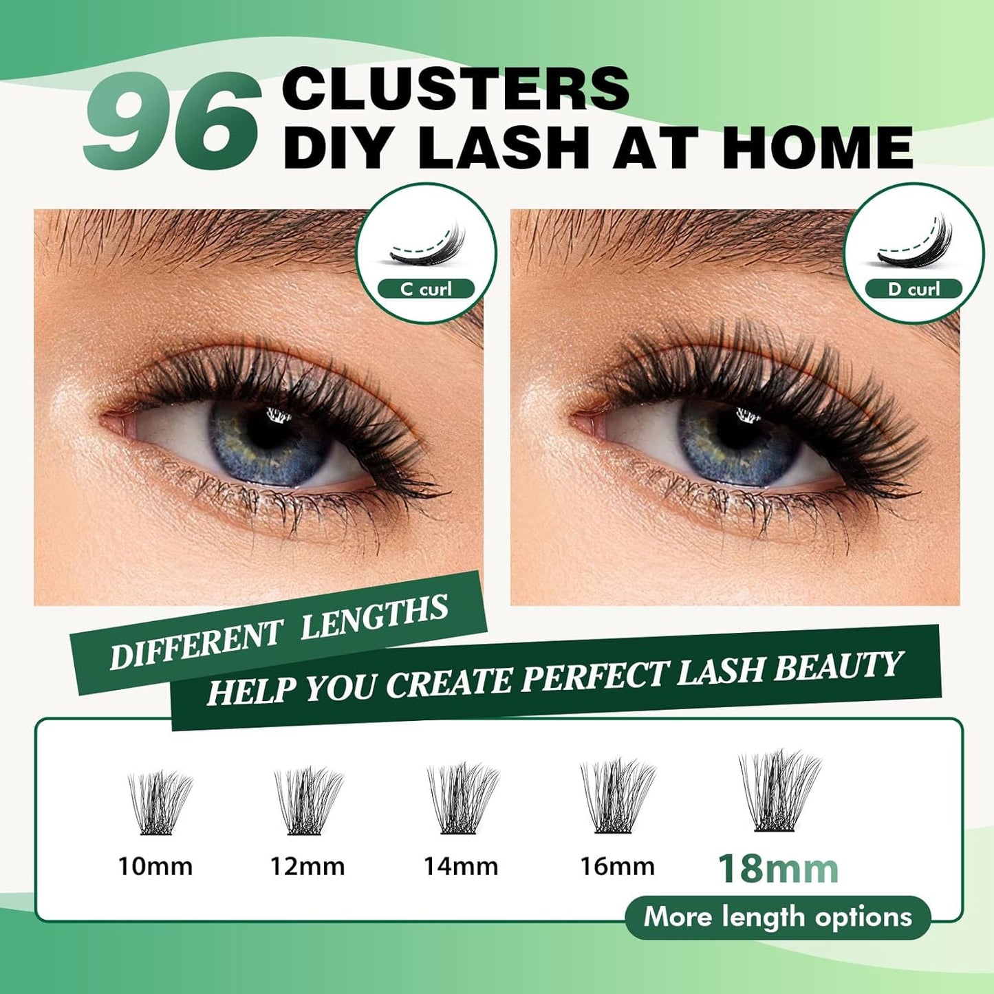 Lash Clusters,96 Pcs Cluster Lashes D Curl 14mm DIY Lash Extensions Eyelash Clusters,KEYYOU Volume Wispy Individual Lashes Soft&Comfortable Easy DIY at Home(Y05,D-14mm)
