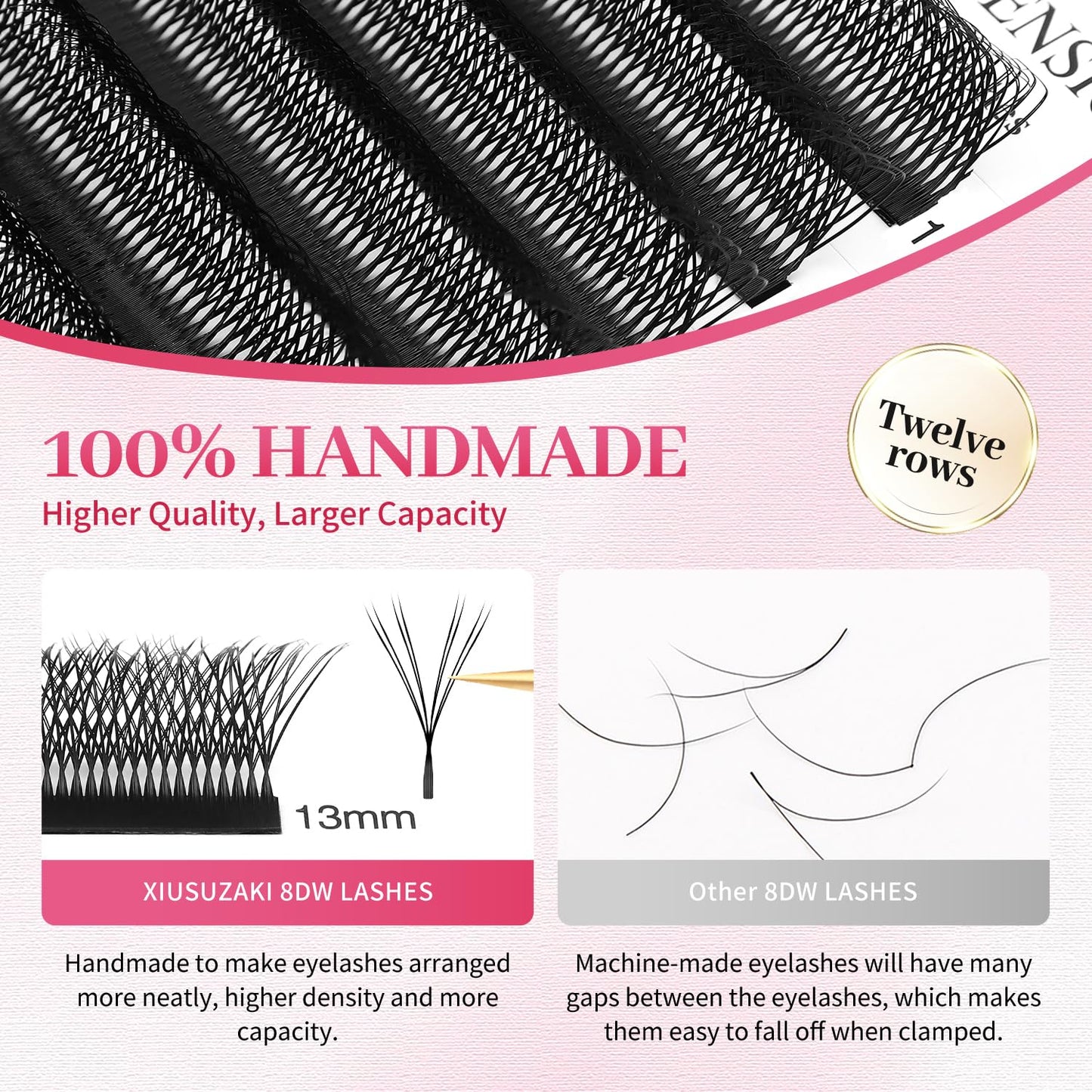 Lash Extensions Double Tips 4D Eyelash Extensions W Shape 0.07mm Thickness C Curl 15mm Premade Fans Easy Fan Volume Lashes Matte Black Crisscross(W-4D-Double Tips-0.07-C,15mm)
