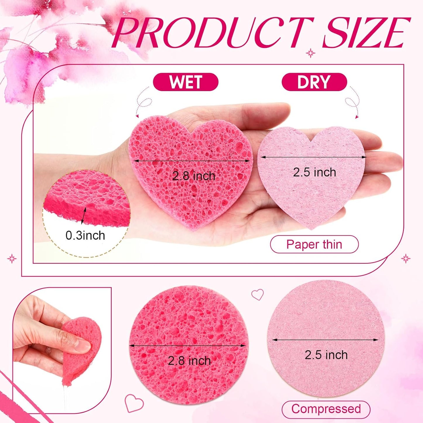 Loopeer 96 Pcs Compressed Facial Sponges with Container Disposable Face Sponge Pads for Washing Face Cleansing Exfoliating Esthetician Makeup Removal (Pink)