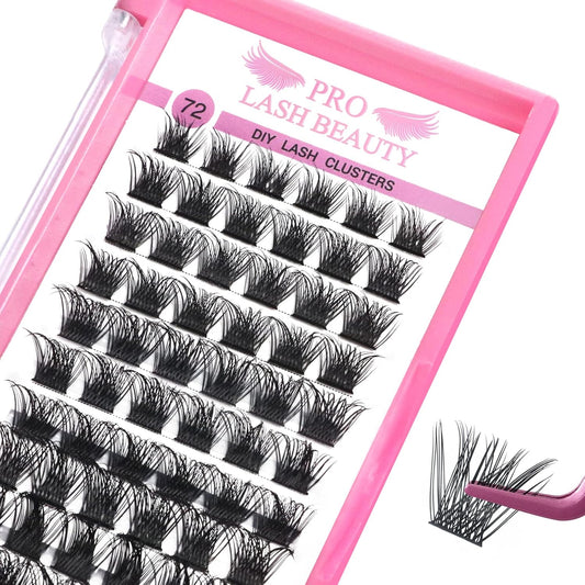 Lash Clusters, 72 Pcs Individual Lashes, Cluster DIY Lash Extension, Volume Eyelashes Look, Super Thin Band and Comfortable (Volume-C-10mm)