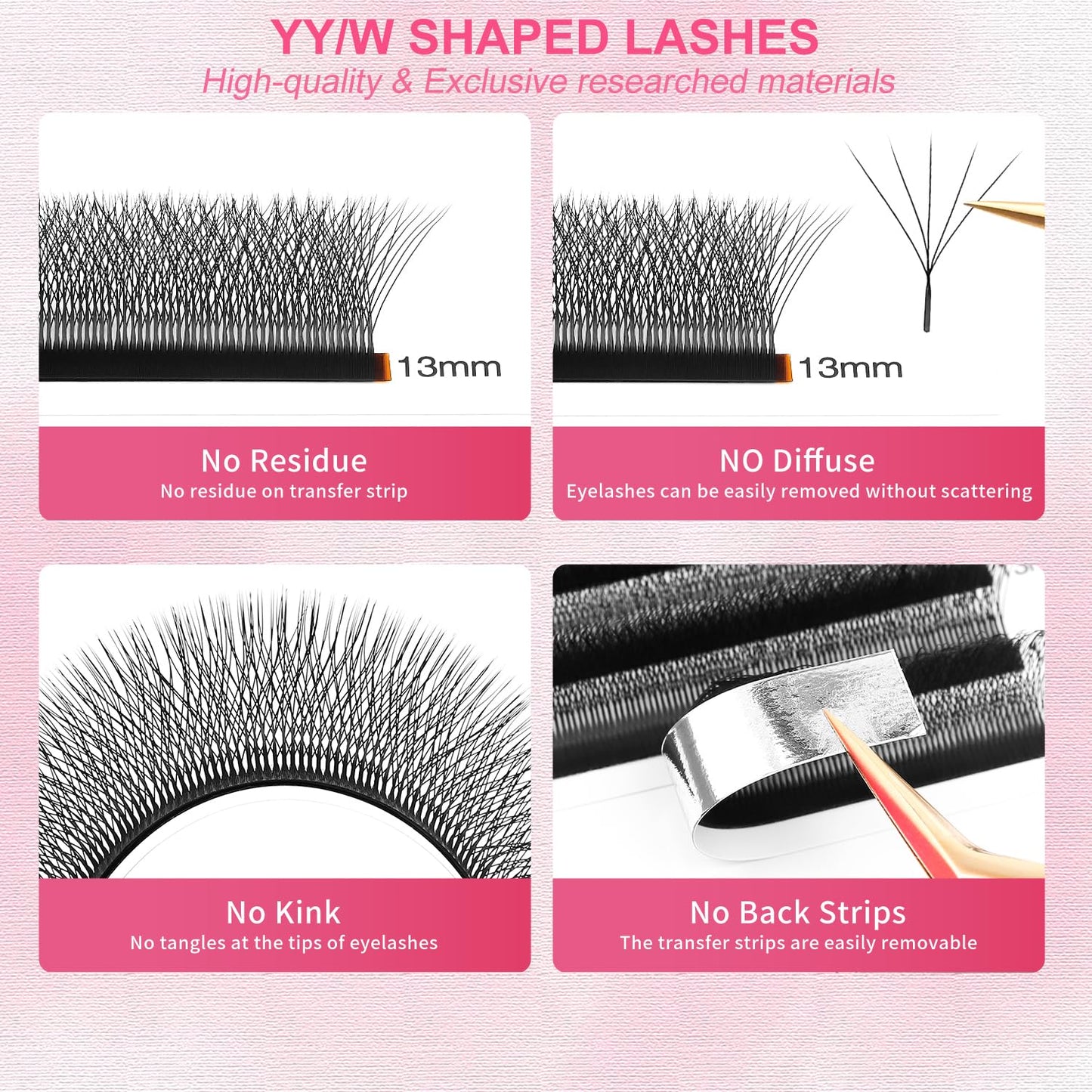 W Lash Extensions 5D Eyelash Extensions W Shape 0.07mm Thickness C Curl Mix 8-15mm Premade Fans Individual Lashes Matte Black Volume 12 Rows Crisscross False Eyelashes(W-5D-0.07-C,8-15mm)