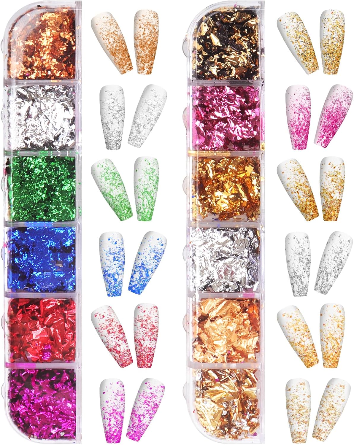 12 Grids Nail Art Foil Flake Glitter 3D Glitter Decoration Acrylic Nail Art Supplies Sequin Flakes Glitters Sticker Decoration Kit for Women Manicure Face Body DIY Decoration