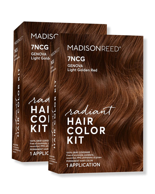 Madison Reed Radiant Hair Color Kit | 7NCG Light Golden Copper (Genova Red) for 100% Gray Hair Coverage | Dimensional Salon-Quality Permanent Hair Dye | PPD-Free & Ammonia-Free | 2 Pack