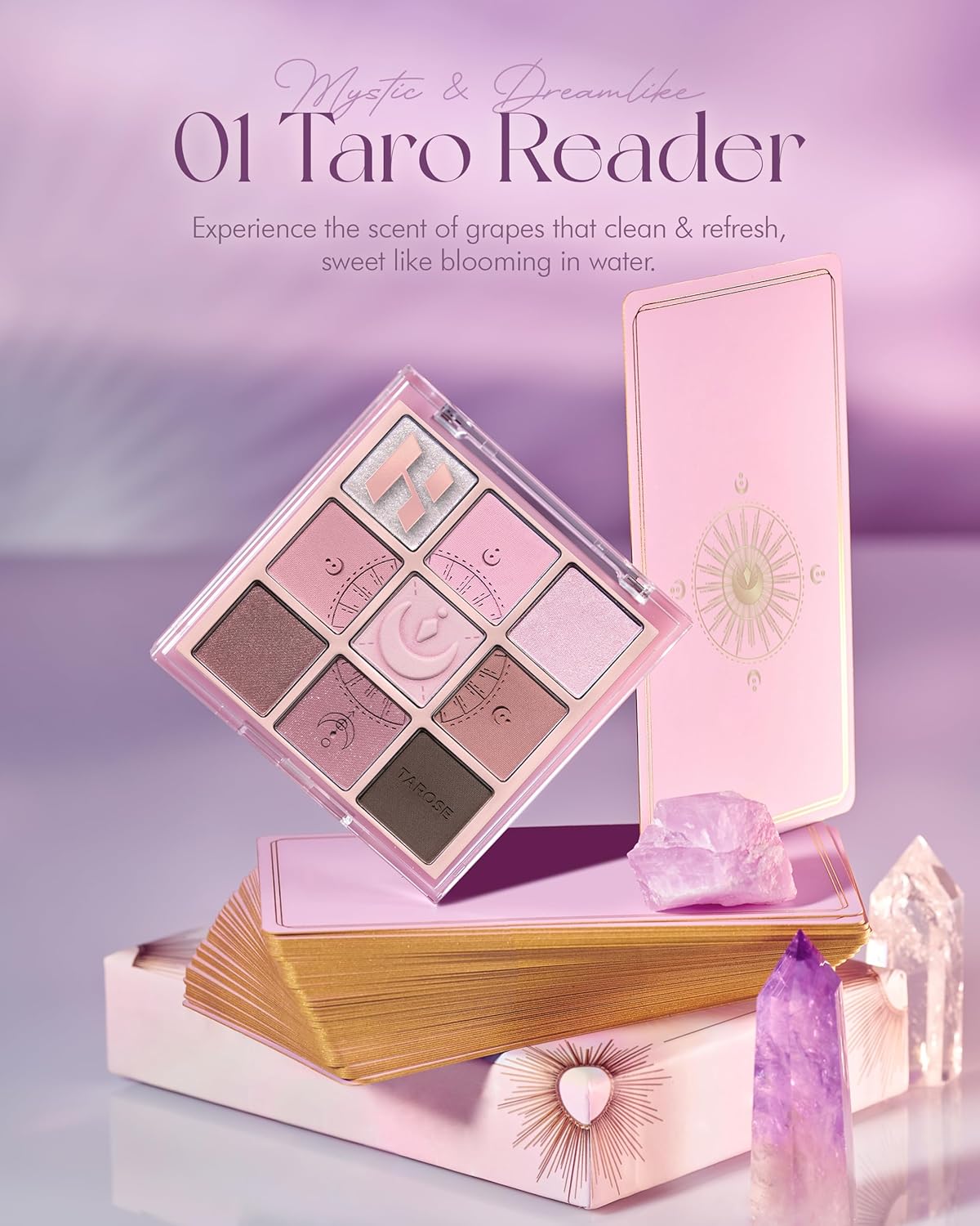 HOLIKA HOLIKA My Fave Mood 09 Taro Reader - 9 Colors Eye Palette - Pink & Purple Shades, Ideal for Cool-Tone Skin - Matte Shimmer Eyeshadow Kit - Multipurpose for Blusher - Flawless Finish, Soft