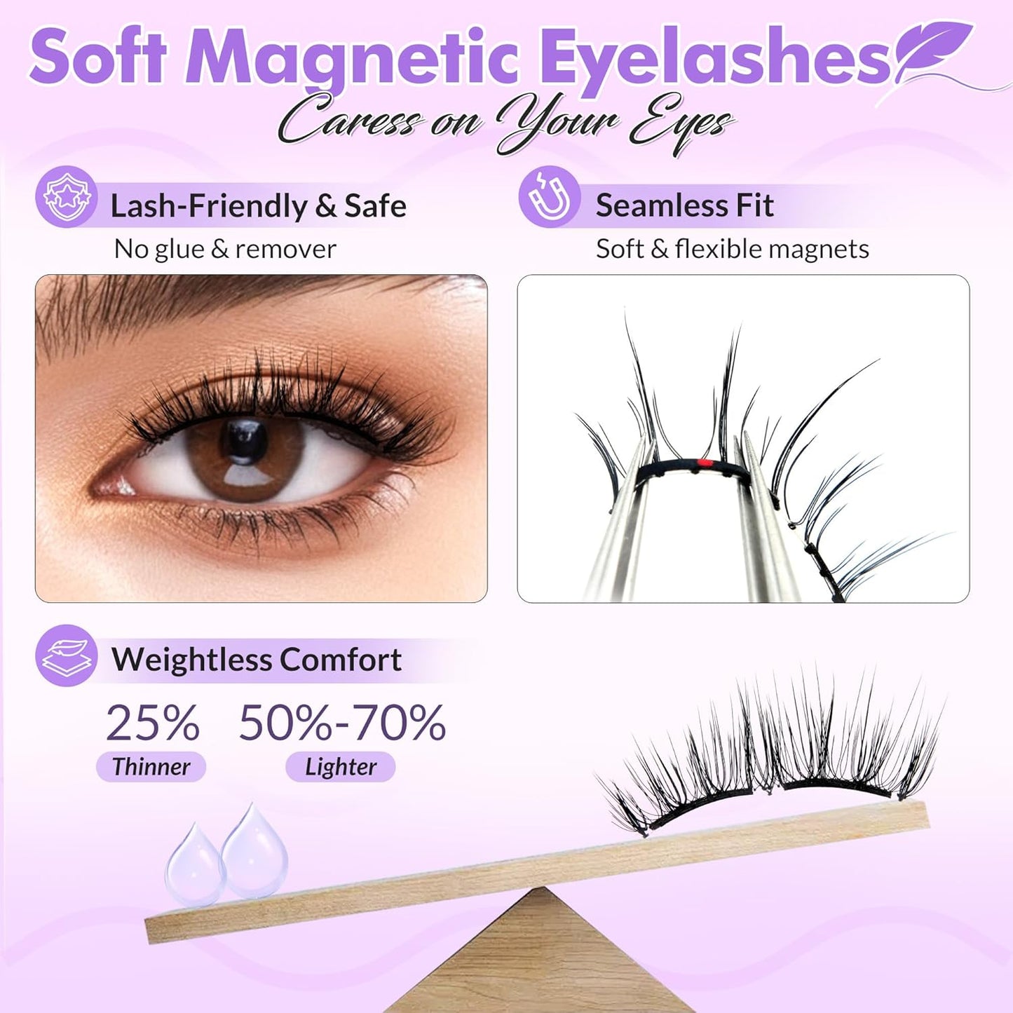 Bepholan Soft Magnetic Eyelashes, Reusable Magnetic Lashes with Applicator, Glue-free Natural Fake Lashes without Eyeliner, Easy to Wear and Remove (CS100)