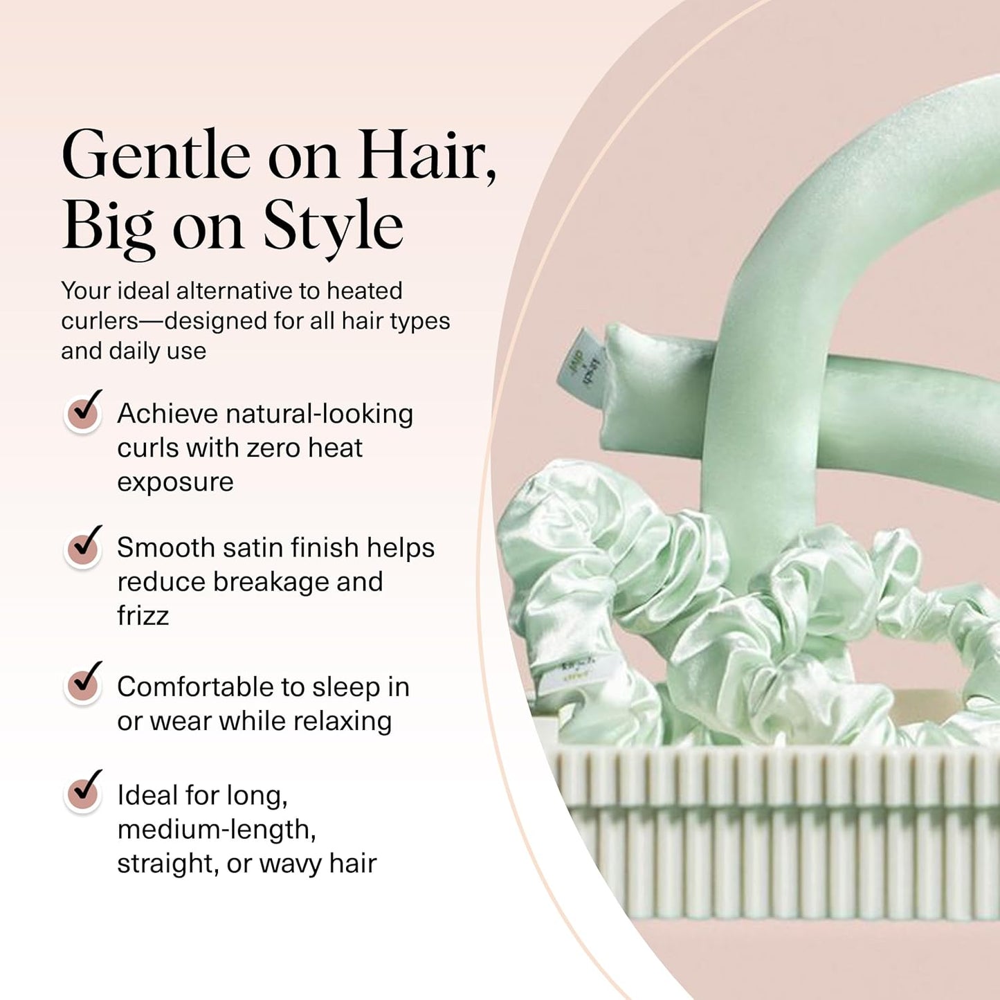 Divi x Kitsch Satin Heatless Hair Curler Set - Heatless Curls Overnight, Hair Rollers for Soft Curls & Frizz-Free Styling, No Heat Curlers To Sleep in, Curling Rod Headband for Overnight Curl- Sage