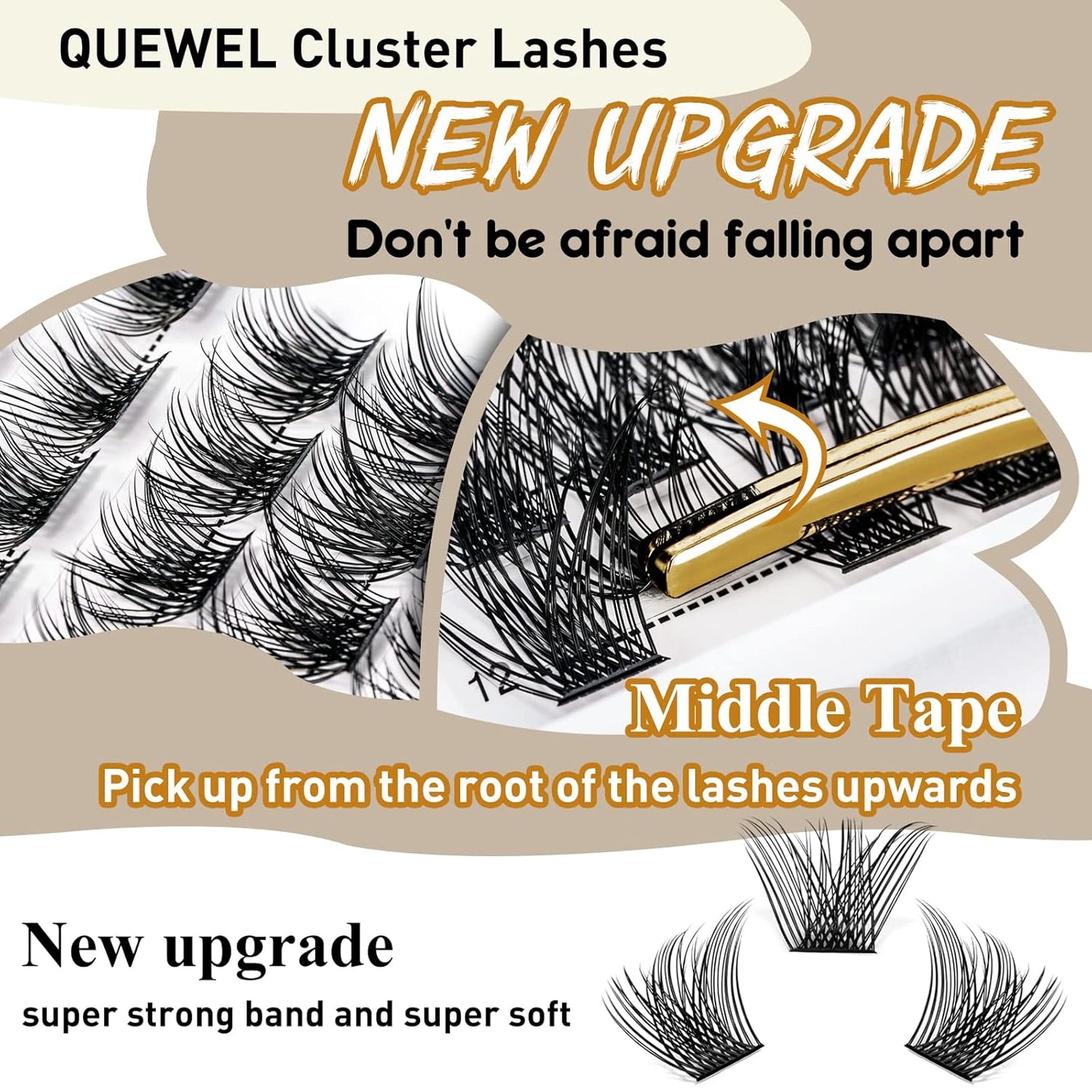 QUEWEL Lash Clusters 72 Pcs Wide Stem Individual Lashes C/D Curl 8-16mm Length DIY Eyelash Extension False Eyelashes Natural&Mega Styles Soft for Personal Makeup Use at Home (Natural-C-8)