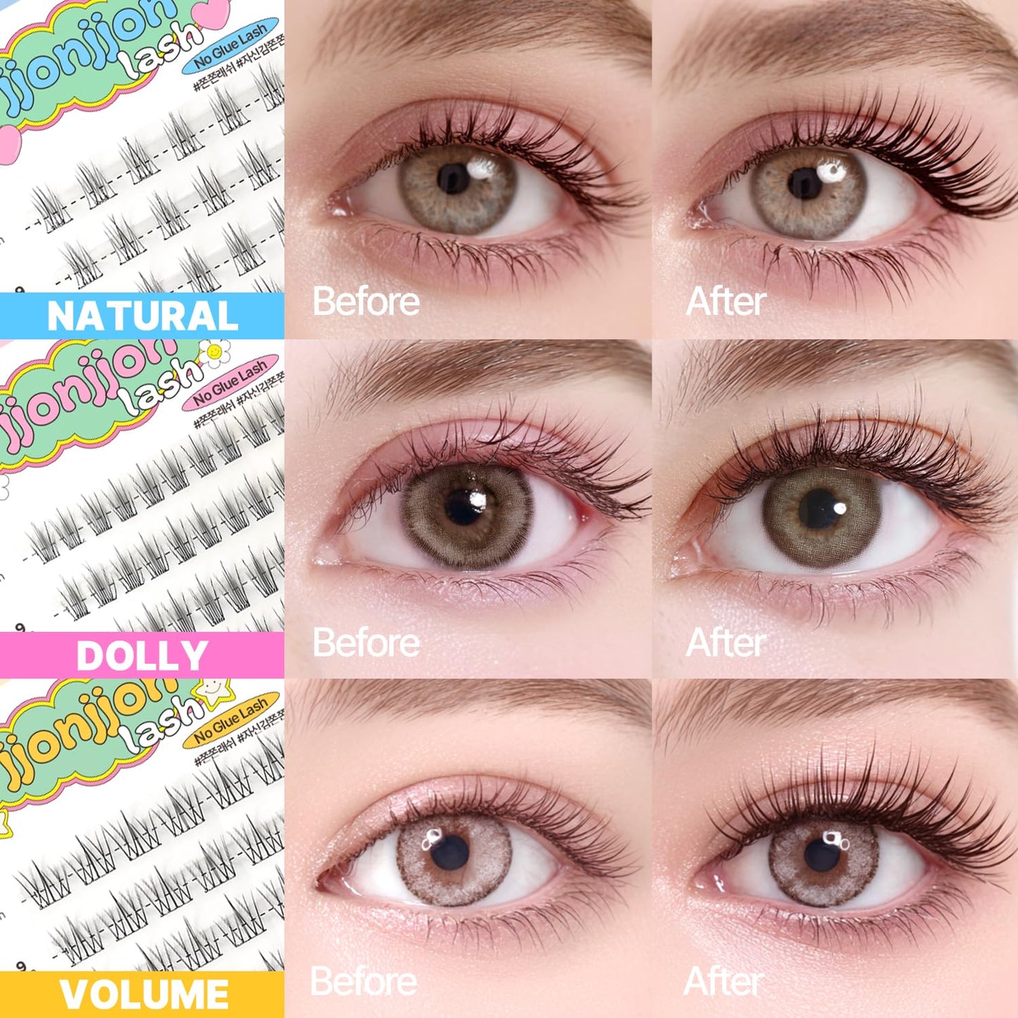 Korean Self Adhesive Lash Clusters Natural Look No Glue Press On Pre Bond Lash Clusters Fluffy Self Adhesive False Eyelashes No Glue Needed Reusable Wispy Eyelash Extensions