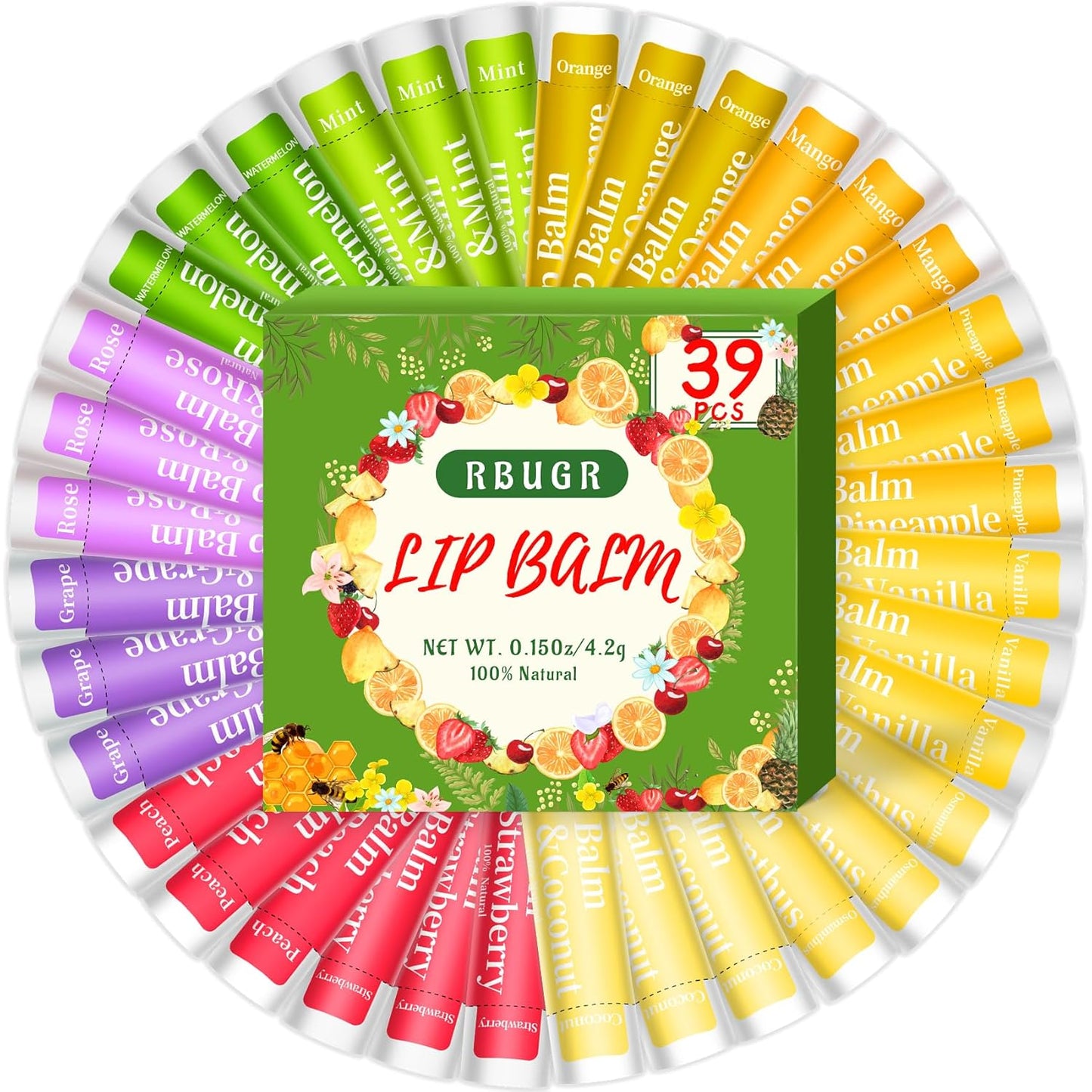39 Pack of Lip Balm, 12 Flavored Lip Balm in Bulk Natural Lip Balms Set, Beeswax Moisturising & Soothing Lip Balms Bulk Gifts for Women Stocking Stuffers Party Favors(4.2g/0.15oz)