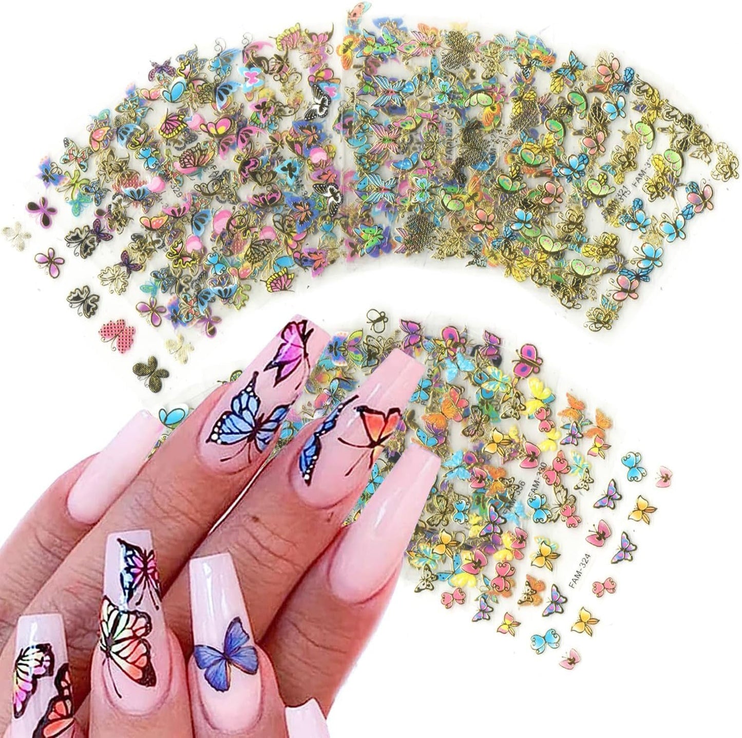 30 Sheets Butterfly Nail Stickers Colorful 3D Self Adhesive Nail Art Charms Sticker Decals for Crafts Supplies Accessories (ST-B)