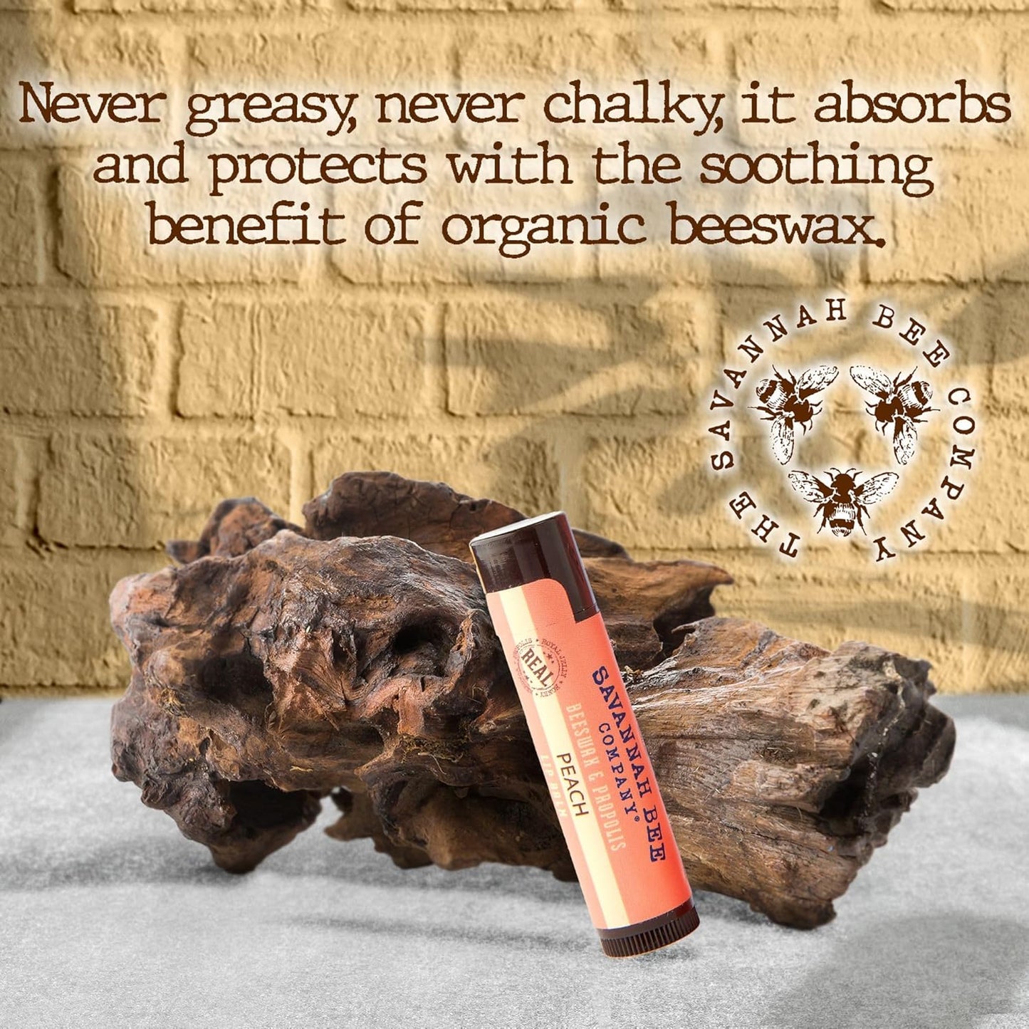 Savannah Bee Lip Balm Hanger 0.15 oz - Invigorating Mint Flavor - Natural Ingredients for Supple, Soft Lips - Convenient Hanger Design (.15 Oz, Peach)