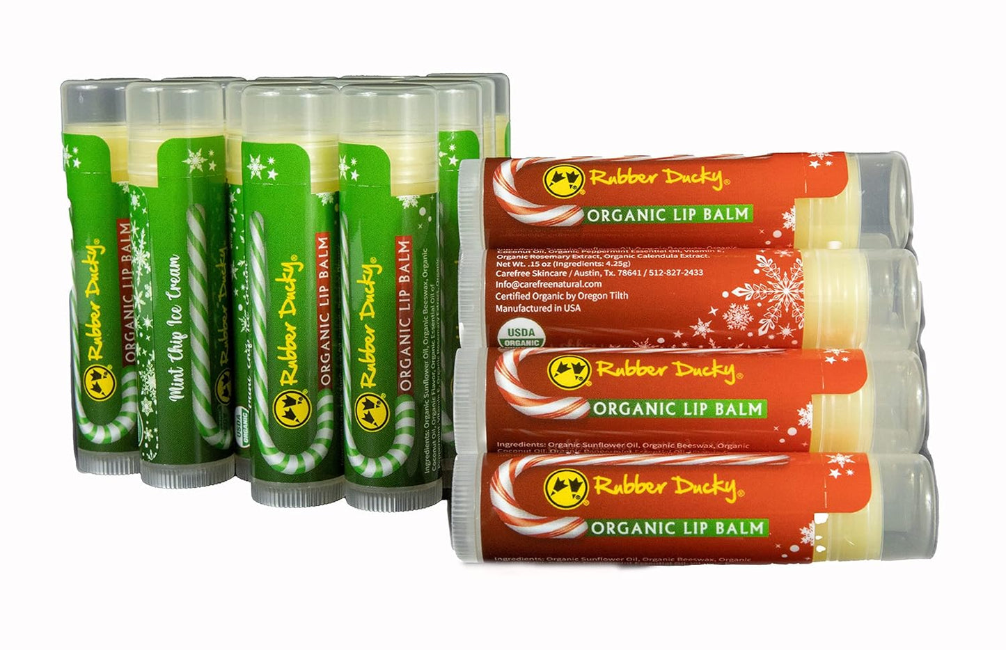 Rubber Ducky Carefree Natural Organic Lip Balm - Instant Hydration & Lip Moisturizer for Very Dry Lips - Vanilla Mint Lip Balm Flavor with Vitamin E - Vegan, Certified Organic Lip Care - 3 Pack