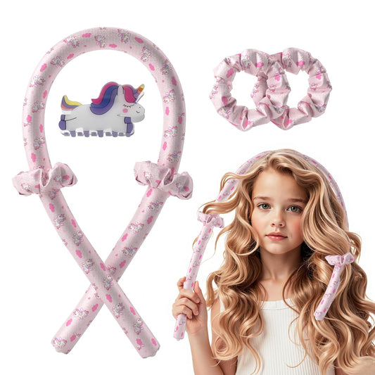 Girls Heatless Curls Overnight, Kids Unicorn Hair Rollers with Hair Clips, Hair Accessories for Little Girls & Teenage & Sister, Birthday Gifts Trendy Stuff - Pink