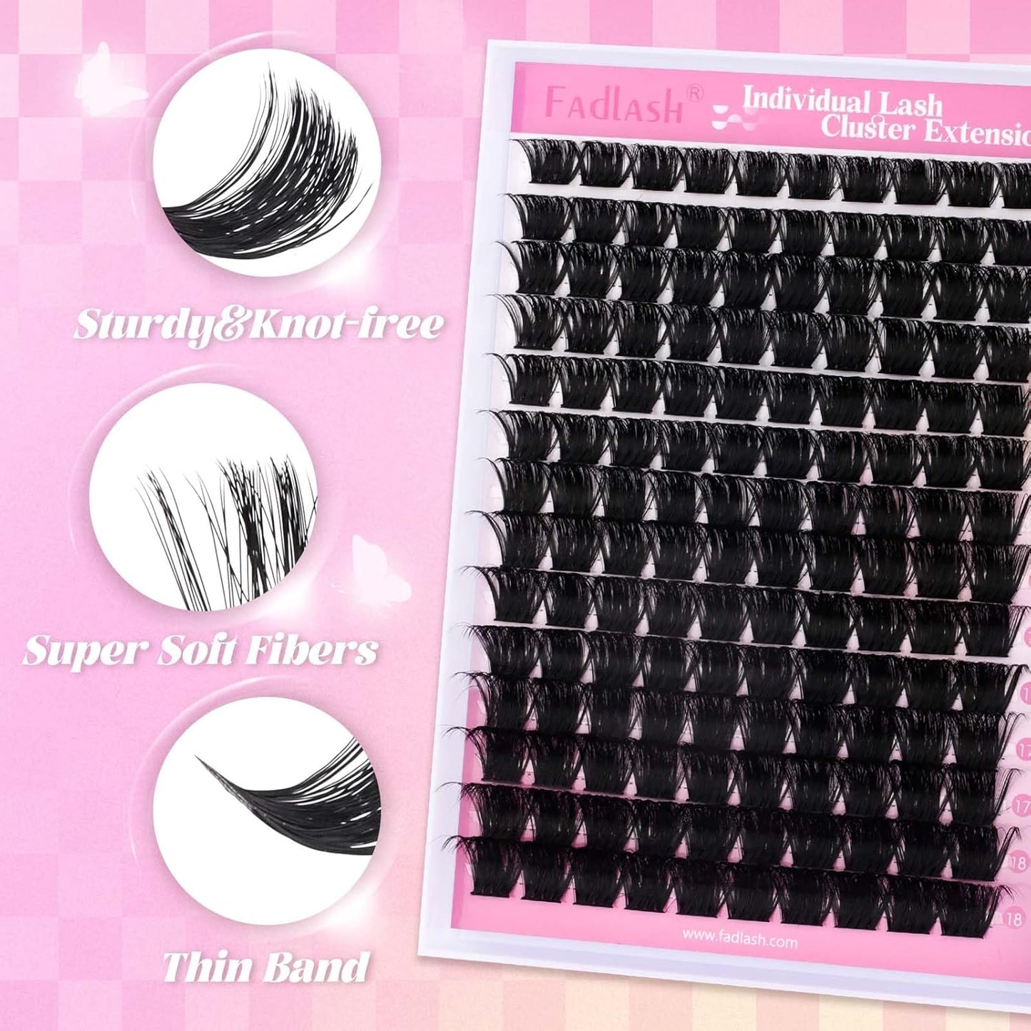 FADLASH Lash Extension DIY Kit Lash Clusters D Curl Cluster Lashes with Lash Bond and Seal Cluster Lashes Glue Remover Lash Tweezers for DIY Eyelash Extension at Home（Kit 200D-0.07D-12-18MIX）, black