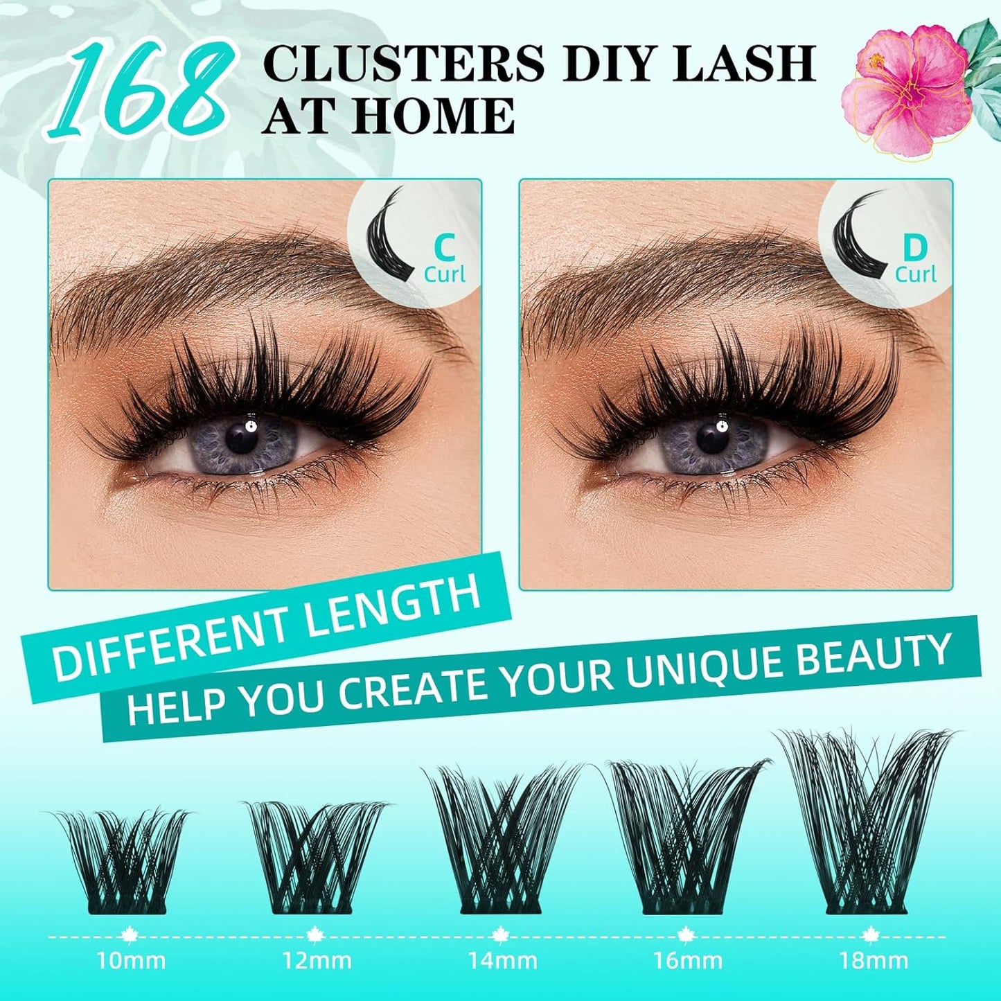 Lash Clusters Wet Look 168Pcs Eyelash Cluster Ultra-Thin Lash Band Eyelashes Extensions Spiky Anime Wide Span Lashes(Tulip,C-10mm)