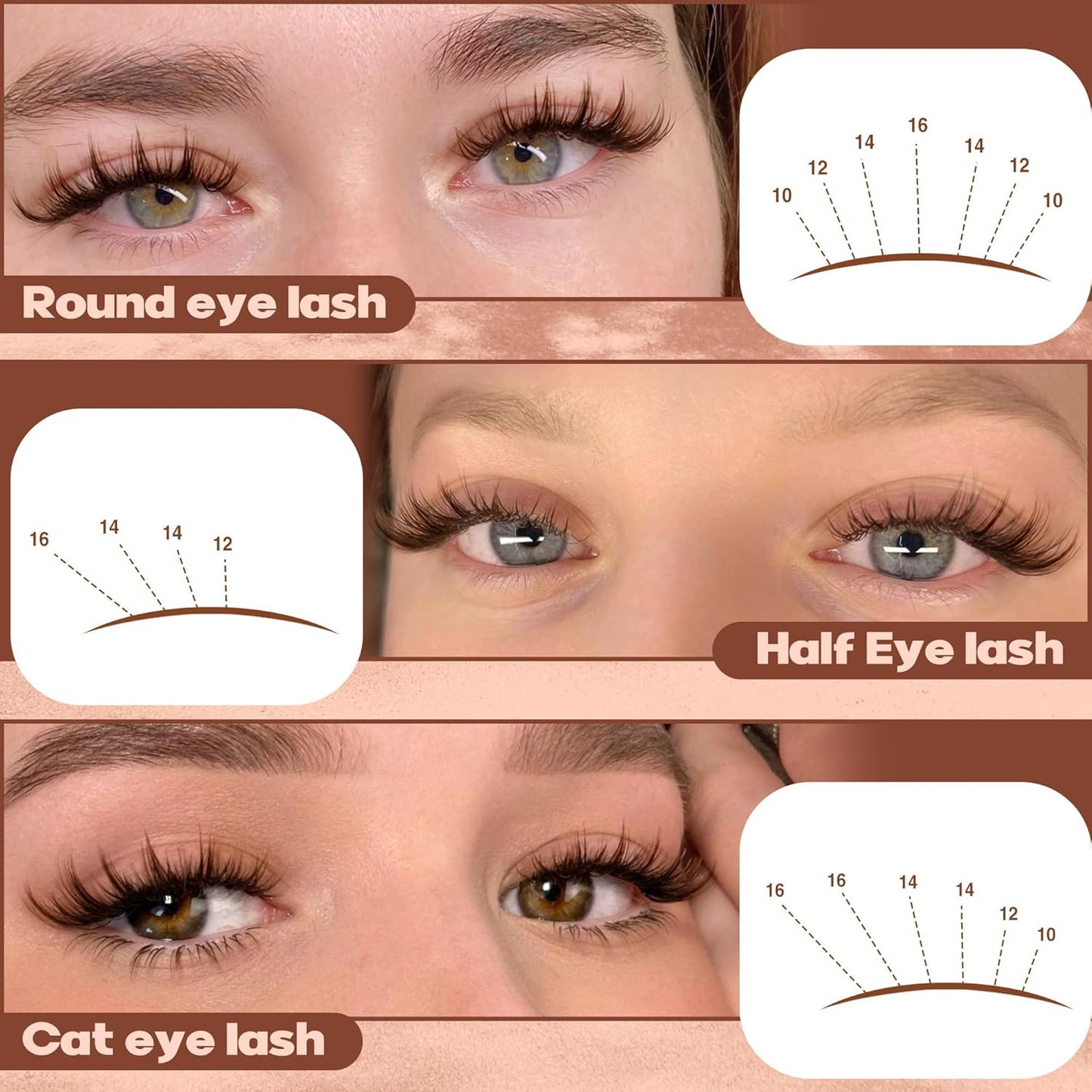 Focipeysa Brown Lash Clusters Spiky Brown Clusters Eyelashes Extensions 10-16mm Eyelash Clusters Wispy Eye Lash Clusters Natural Eyelashes Clusters DIY Salon Effect Lash Extension at Home