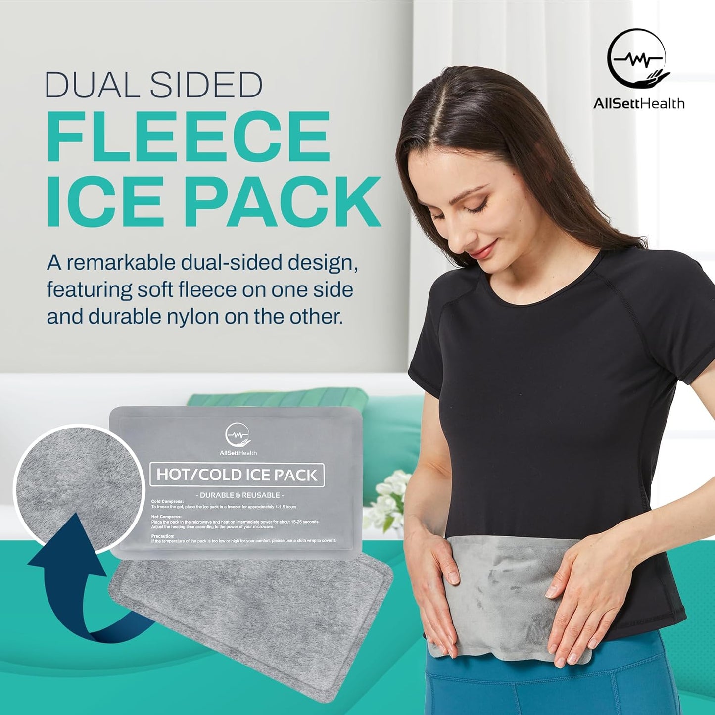 Reusable Ice Packs for Injuries - (10" x 6") Soft Ice Pack with 1 Sided Velvet Soft Fleece Fabric, Flexible Hot and Cold Gel Ice Pack Set, Grey, Pack of 2