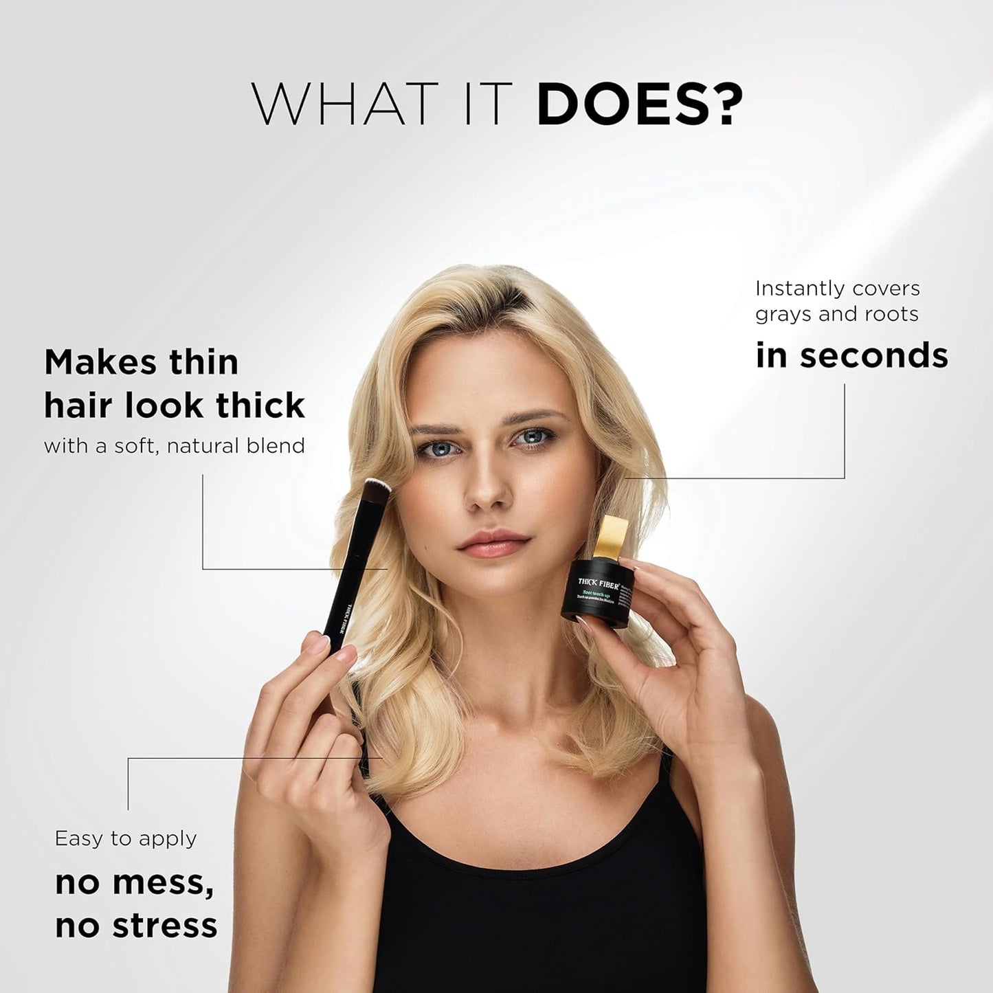 THICK FIBER Root Touch Up Powder for Thinning Hair Women - Water & Sweat Resistant Hair Loss Concealer Set with Brush (Blonde)