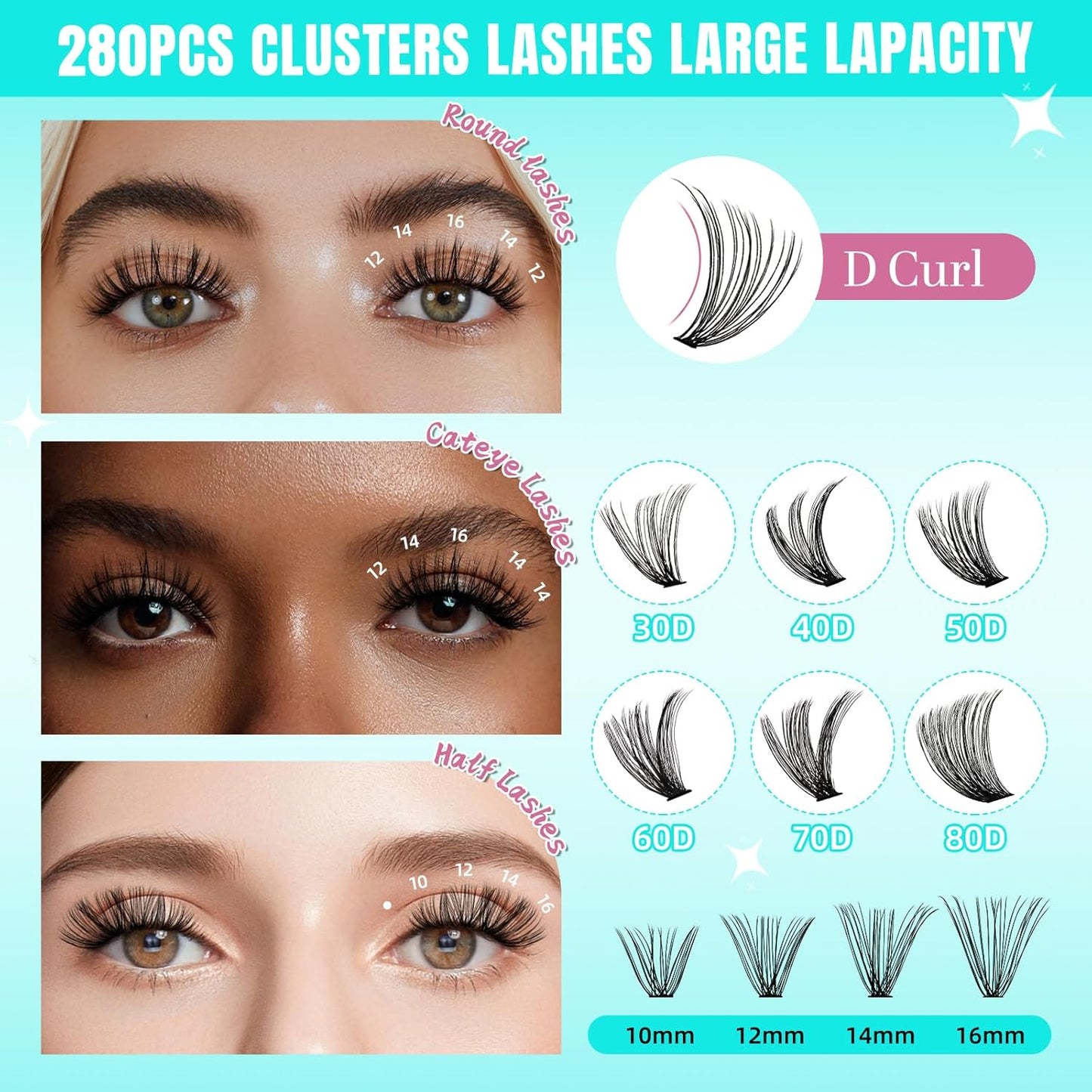 Lash Clusters Wispy 280PCS Eyelash Extension 30D Cluster Lashes Individual Lashes DIY Lash Extension Natural Look Cluster Eyelash Extensions Soft False Eyelashes at Home for Beginners(12mm)