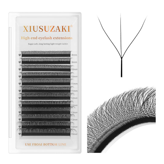 W Lash Extensions Supplies 3D Eyelash Extensions W Shape 0.07mm Thickness D Curl 10mm Premade Fans Easy Fan Lashes Volume Matte Black 12 Rows Crisscross Eye Lashes(W-3D-0.07-D,10mm)