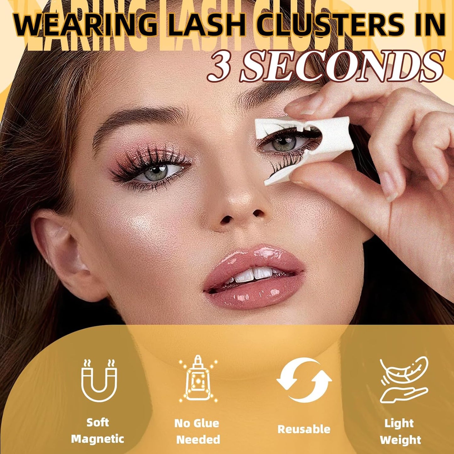 QUEWEL Soft Magnetic Eyelashes, Reusable No Glue Needed Magnetic Eyelashes Kit with Applicator Comfortable Lash Clusters Kit without Eyeliner Easy to Wear and Remove (G-RC01)