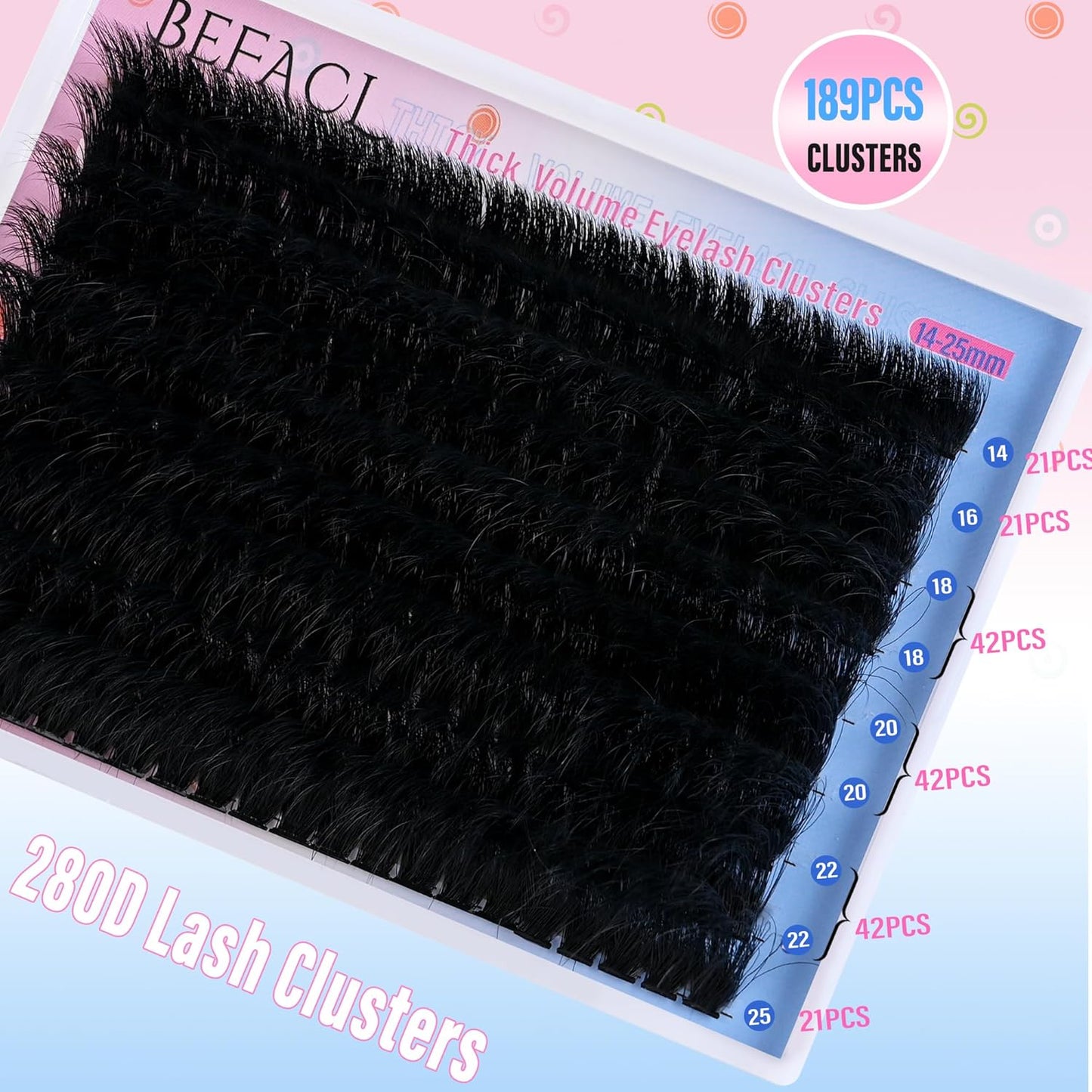 Lash Clusters Fluffy Eyelash Extensions 280D Individual Eyelashes 14-25mm DIY Lashes Extension Mega Volume False Eyelashes by BEFACL(Dramatic)