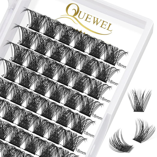 QUEWEL Cluster Lashes 72 Pcs Wide Stem Individual Lashes C/D Curl 8-18mm Length DIY Eyelash Extension False Eyelashes Natural&Mega Styles Soft for Personal Makeup Use at Home (Mega-C-18)