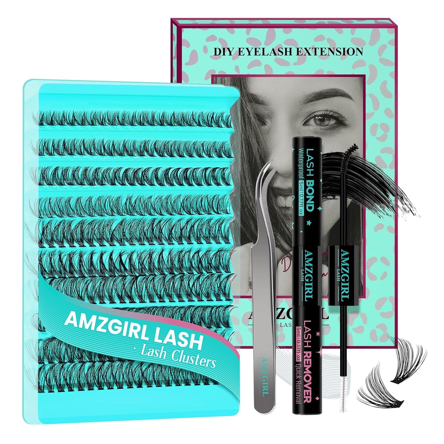 Lash Clusters Kit 200PCS 40D Eyelash Extension Kit D Curl Wispy Eyelash Clusters DIY Natural Individual Lashes Kits Lashes Extensions Kit with Lash Bond and Remover Eyelash Tweezer at Home