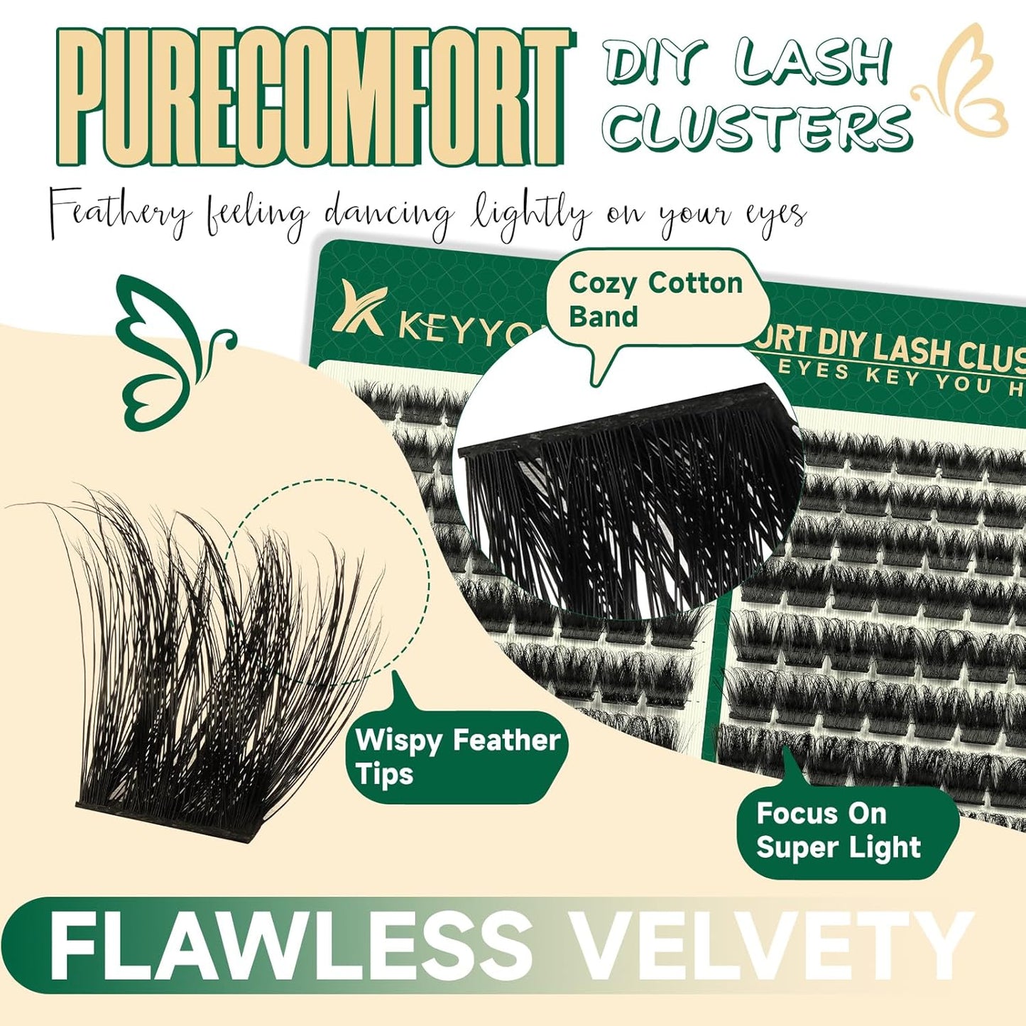 KEYYOU Lash Extension Kit 144pcs Thick Super Soft Lash Clusters,10-18mm D Curl Individual Lashes Kit with Bond and Seal Applicator and Brush Remover Easy to DIY at Home（PC03Kit-D-10-18MIX）