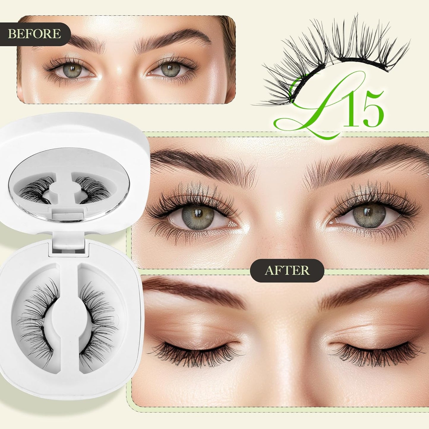 LASHVIEW Upgrade Soft Magnetic Eyelashes Natural Look, Reusable Magnetic Lashes, No Glue Needed, Windproof & Waterproof for All-Day Comfort (L15)