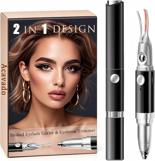 2 in 1 Heated Eyelash Curlers and Eyebrow Trimmer for Women, Electric Eyelash Curler with 2 Temperature Modes Anti-Burn USB Rechargeable Heated Eyelash Curler, Ideal Gift for Women XIN613