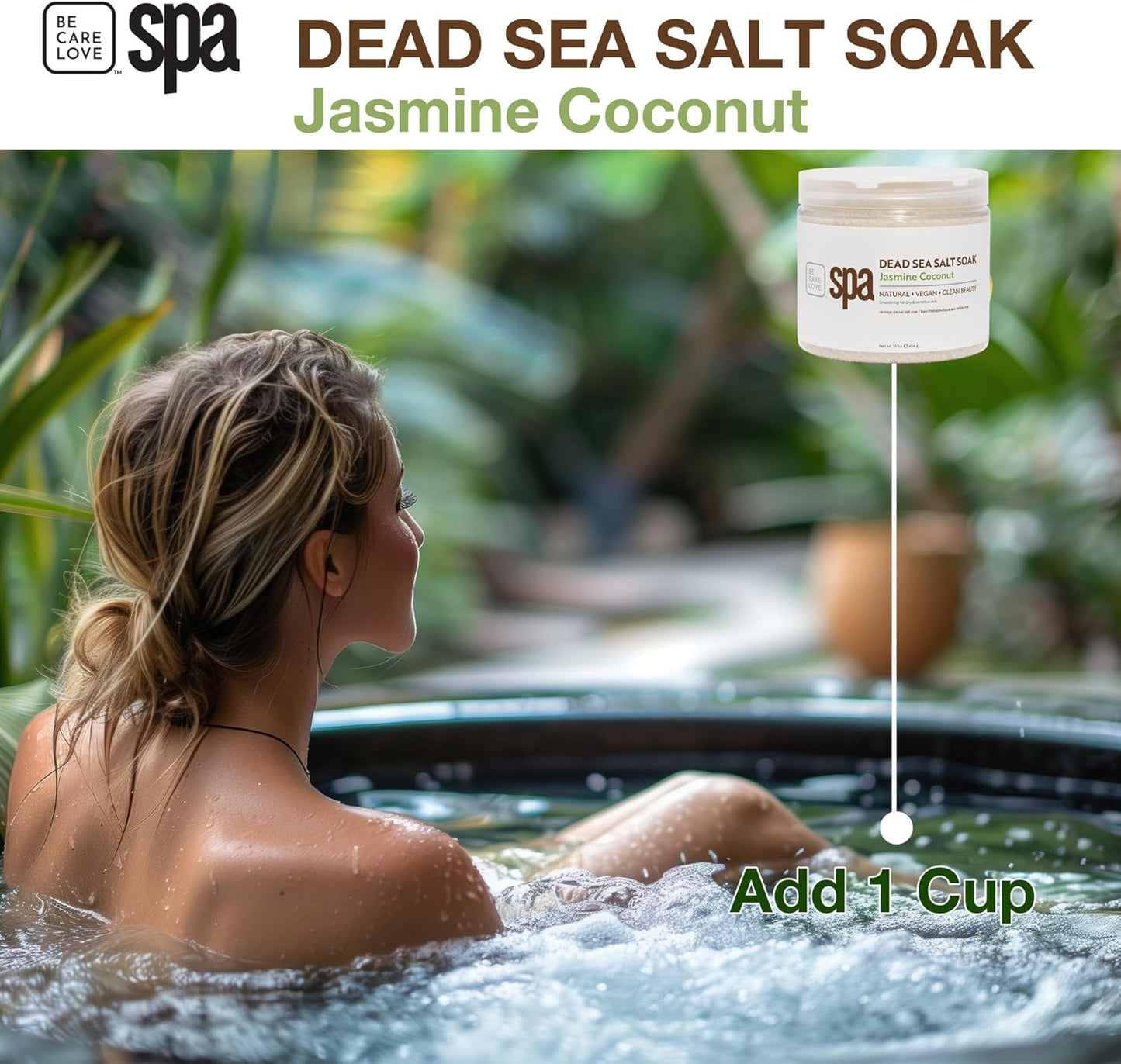 BCL SPA Dead Sea Salt Soak - Bath Salt with Organic Jasmine + Coconut, Shae Butter, Arnica, Aloe Vera Juice, Chamomile, Argan Oil & Jojoba Oil Skin Exfoliator - Home/Professional Use 16 fl oz