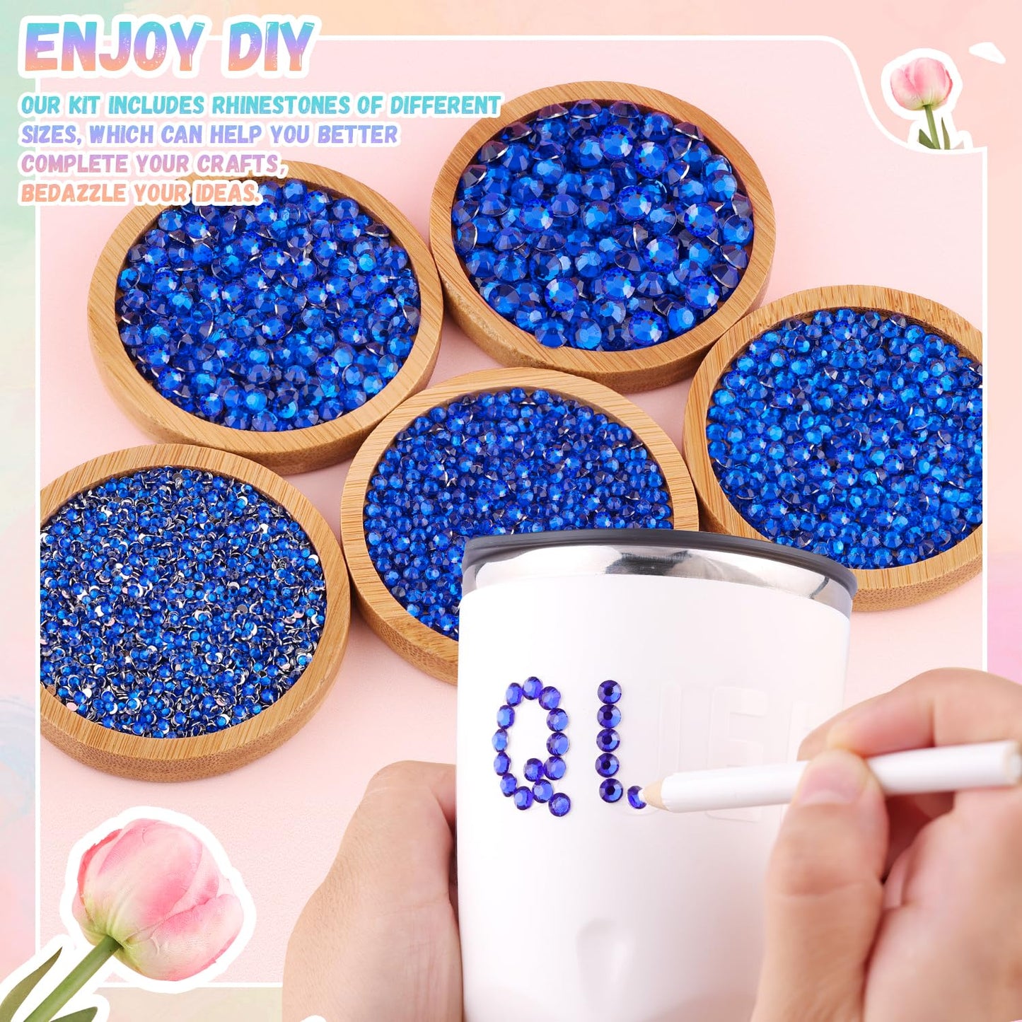 30000Pcs Resin Royal Blue Rhinestones for Bedazzling Crafting with b7000 Jewelry Glue, Bulk Flatback Gems Bedazzler Kit for Crafts Clothes Shoes Fabric Nail Diamond Art, Assorted Size 2/3/4/5/6mm