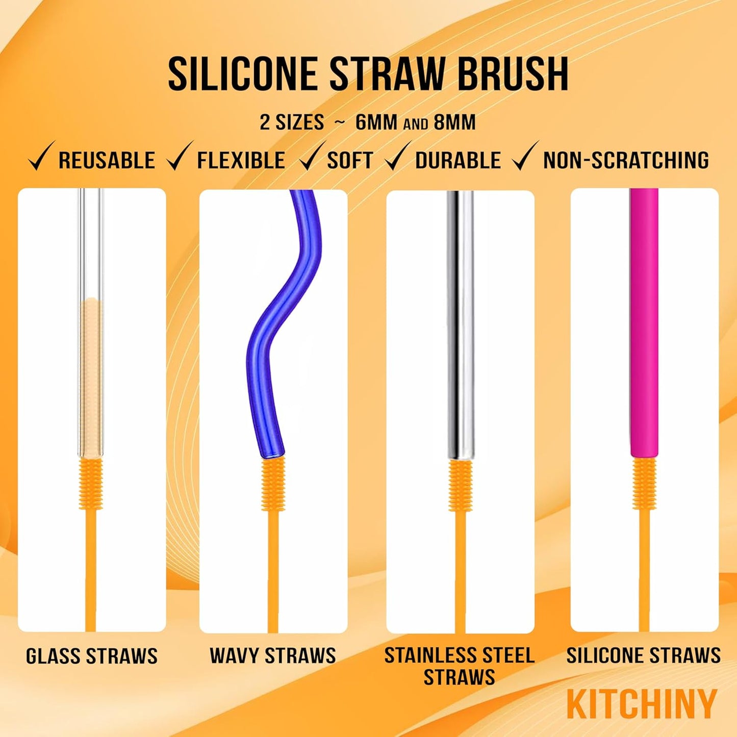 12.5" Silicone Bottle Brush & Straw Cleaner Brush Set | Water Bottle Cleaner for Hydro Flasks, Tumblers, Glassware, Vases and Narrow Neck Containers