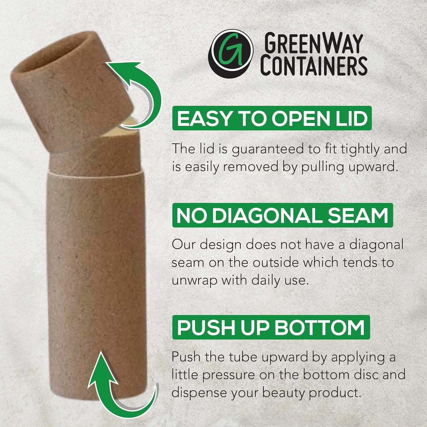 GreenWay 0.15oz / 4.25g Kraft Paperboard Lip Balm Tubes with Lids - 12 Pack Lip Gloss Tubes Refillable DIY Cosmetic Containers – Extra Thick Push-Up Bottom Lip Balm Containers - White