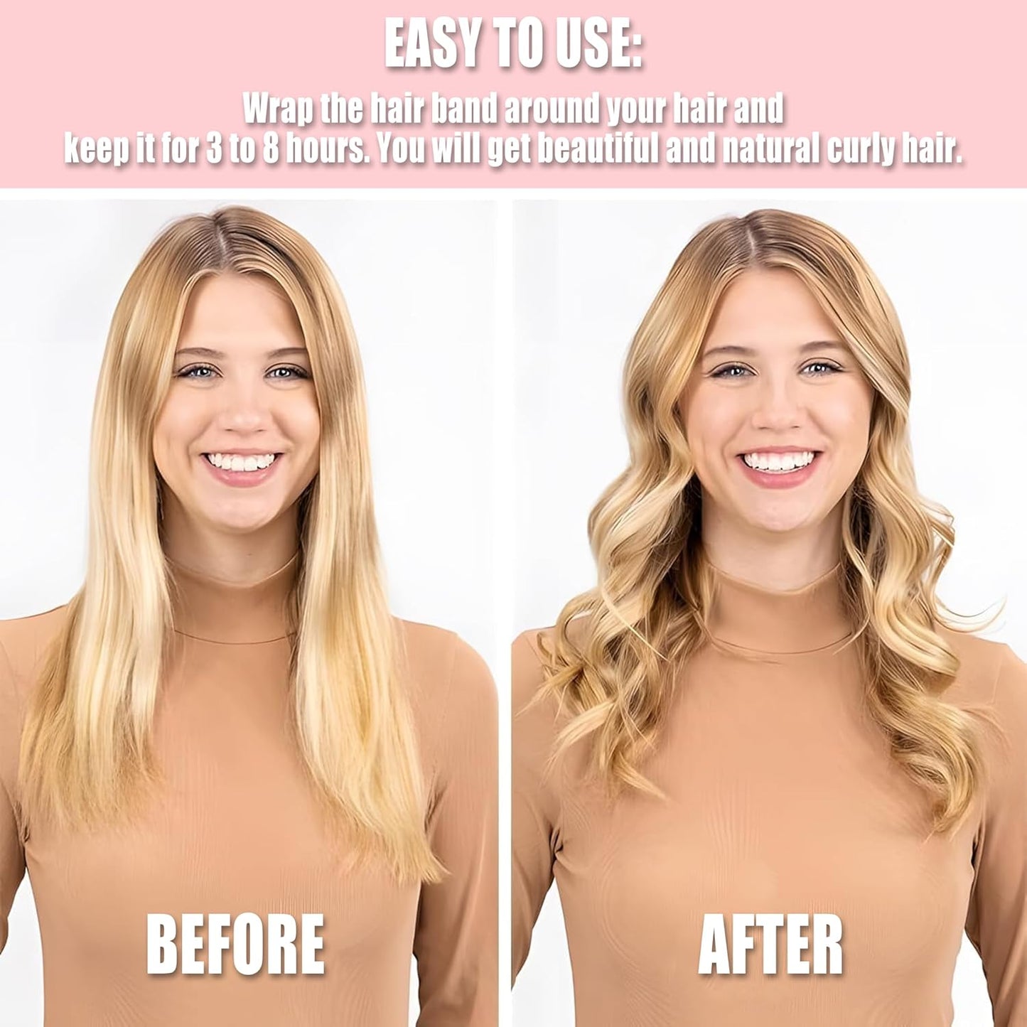 Pinkiou Heatless Curlers Overnight,Hair Curler to Sleep In, No Heat Hair Roller for Long & Short Hair, Heatless Curling Set with 2 Scrunchies (Pink)