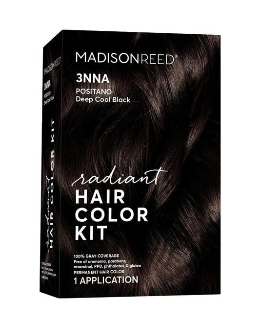 Madison Reed Radiant Hair Color Kit | 3NNA Cool Black-Brown with Ash Undertones (Positano Black) for 100% Gray Hair Coverage | Dimensional Permanent Hair Dye | PPD-Free & Ammonia-Free | 1 Pack