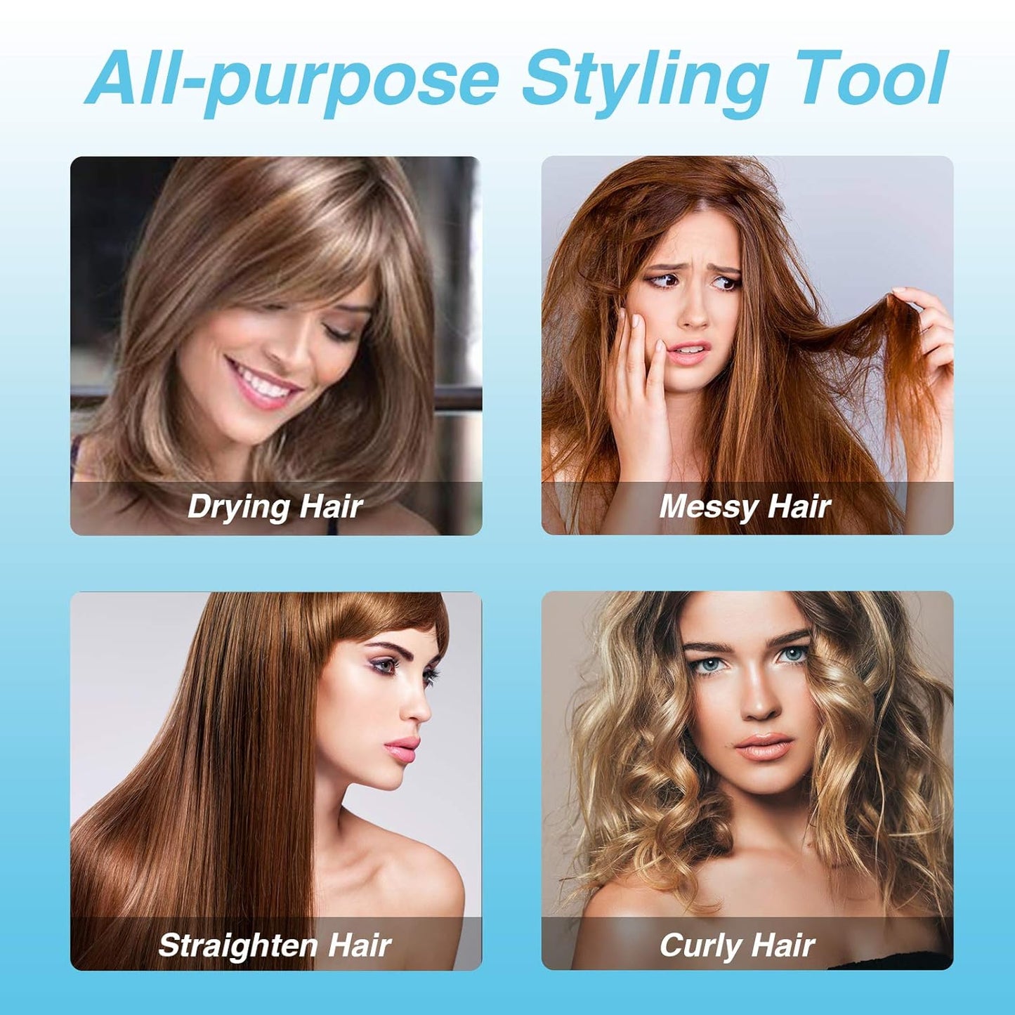 Beautimeter Blow Dryer Brush, Hot Air Brush One Step Hair Dryer and Styler Volumizer, 4 in 1 Negative Ionic Hair Styler with Oval Barrel for Smooth, Frizz-Free Hair Types, Blue & Black