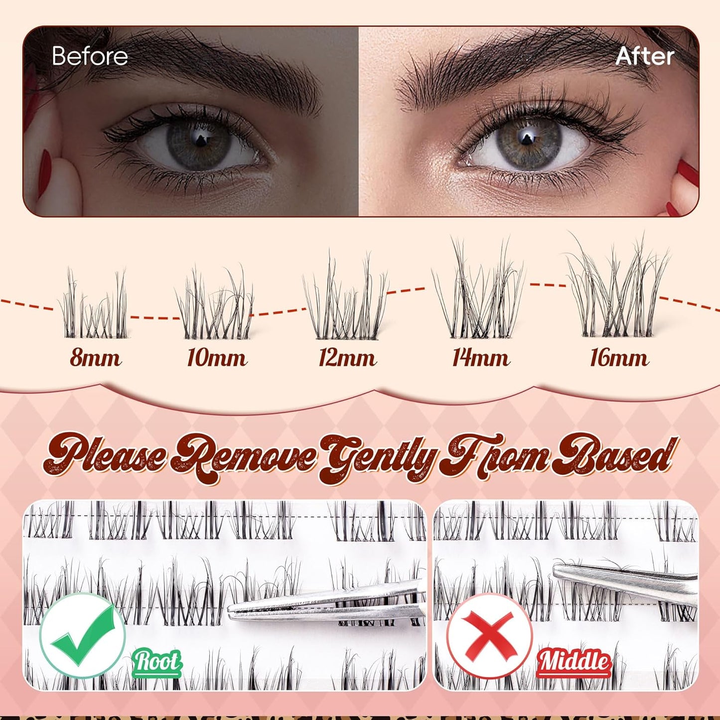 Lash Clusters 0.05mm PBT Fiber Eyelash Clusters, 0.1mm Superfine Invisiband D Curl Diy Lash Extension, 80pcs 8-16mm Individual Lashes Clusters Like Eyelash Extensions (Divine-D-8-16Mix)