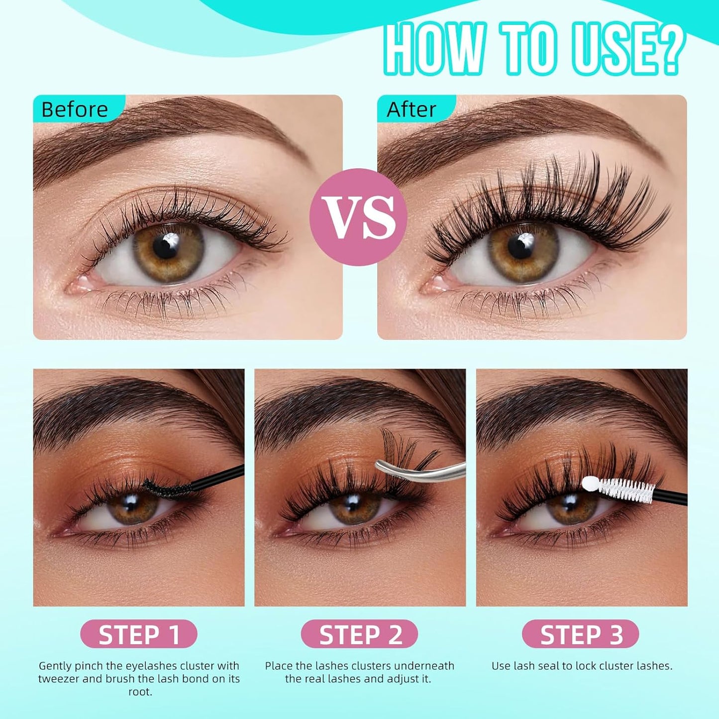 Lash Clusters 200pcs, Eyelash Extension Kit 30D D Curl Diy Cluster Eyelashes Extensions Lash Bond and Remover Waterproof Lash Applicator Tools for 8-18mm Mix Lashes Beginner Self Use