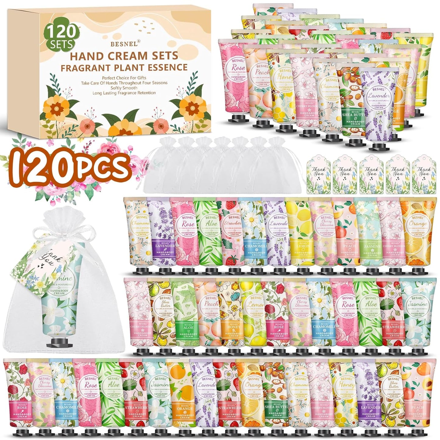 120 Pack Hand Cream Gifts Set For Women, Mini Hand Lotion Travel Size in Bulk for Dry Cracked Hands, Graduation Gifts, End of Year Teacher Appreciation Gifts, Thanksgiving Gifts, Party Favors