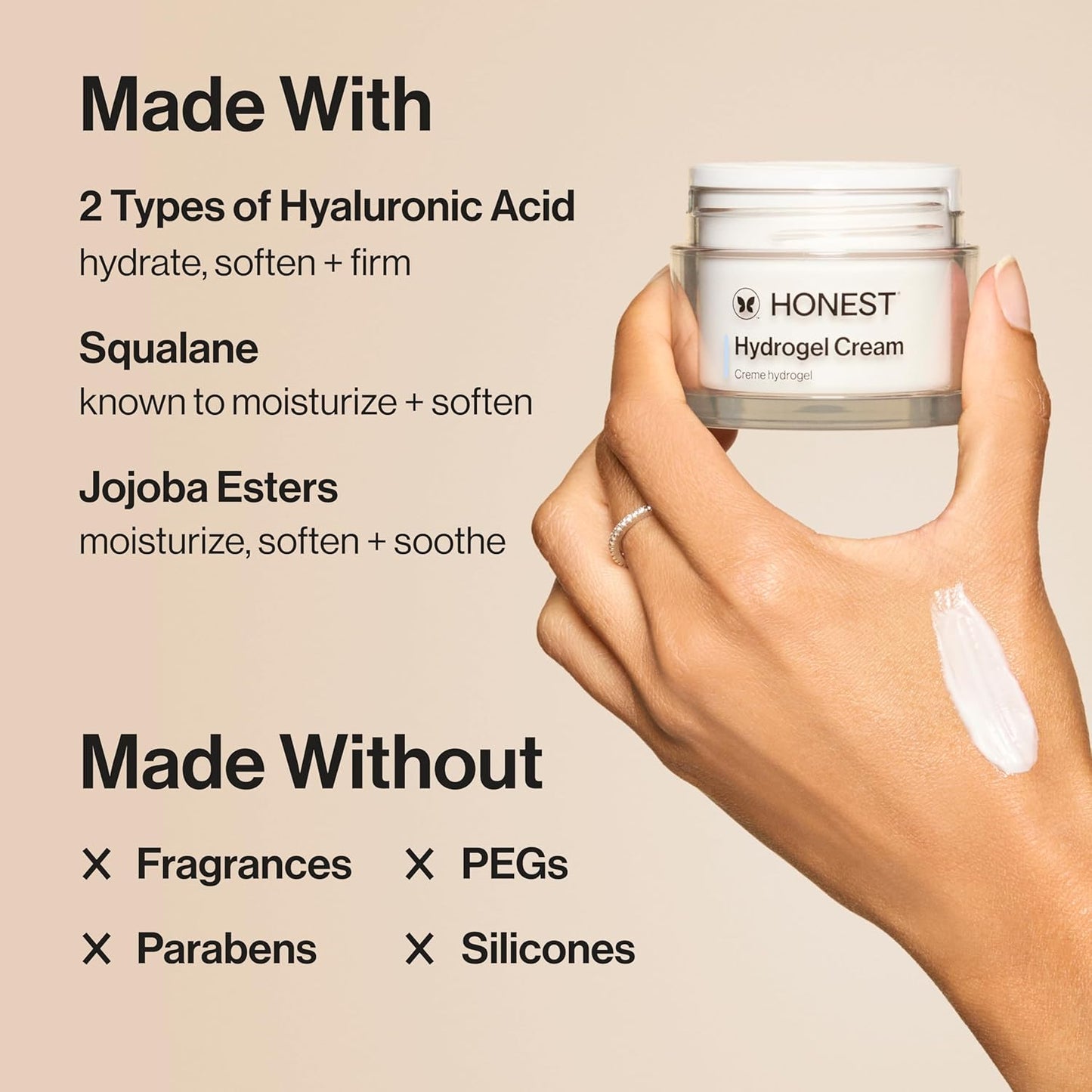Honest Beauty Mini Hydrogel Cream with Hyaluronic Acid | Lightweight, Moisturizing Water Cream | Gentle for Sensitive Skin, Fragrance Free, Vegan | Travel Size, .57 fl oz