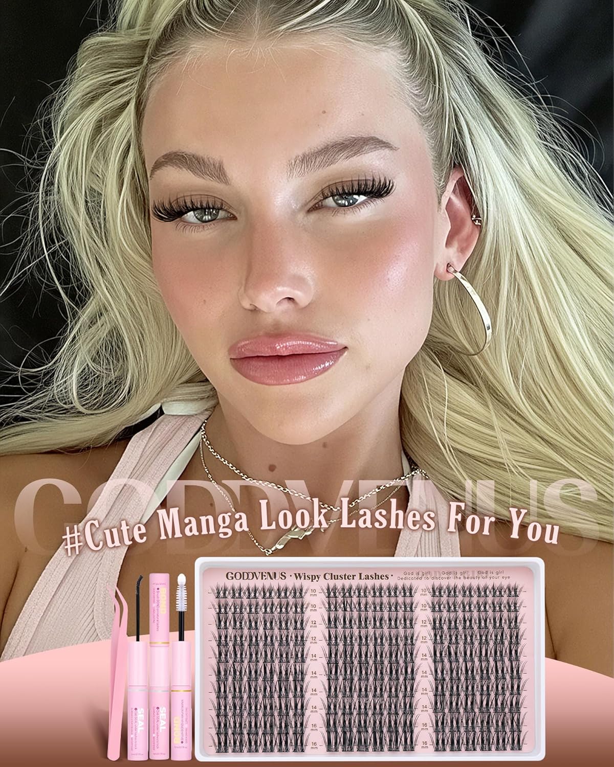 Manga Lash Clusters Kit Natural Wispy Cluster Eyelash Extensions Kit 180 Pcs Fairy C Curl Cluster Lashes 10-16mm Fluffy Lash Extensions Kit Anime Cosplay No Plastic Feel Individual Lash