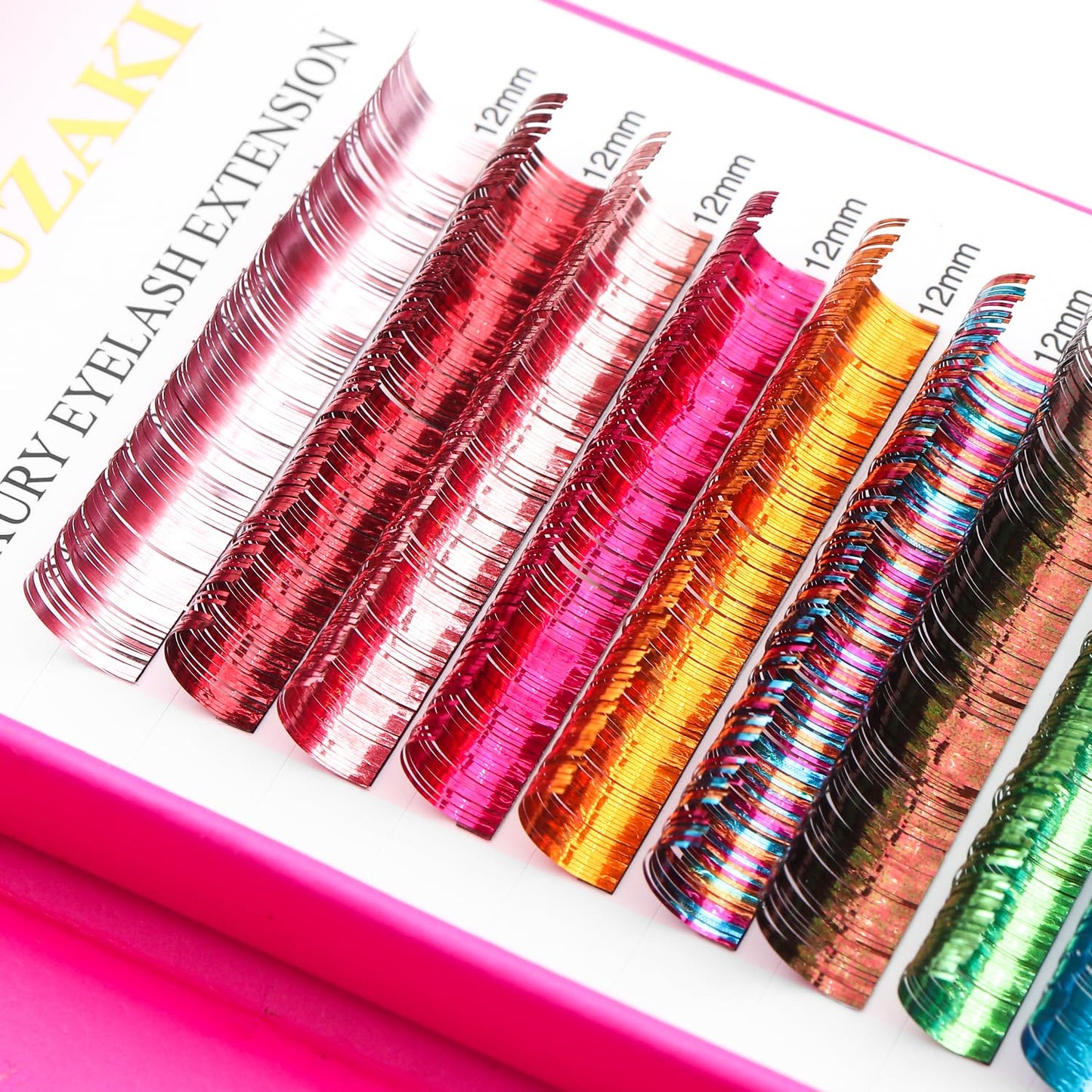 Glitter Spike Tinsel Eyelash Extensions 0.07 Colored Lashes Extension C Curl Lashes 14mm Lash Extensions Soft False Eyelashes Volume Lashes 12 Rows Professional Use(Glitter,0.07-C,14mm)