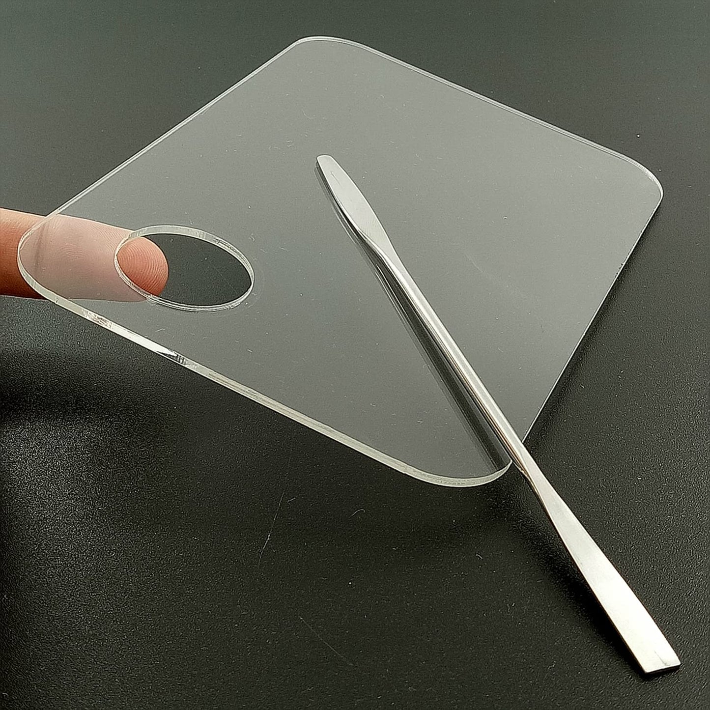 Set of 2 Acrylic Makeup Palette and Metal Spatula Acrylic Cosmetic Palette Cosmetic Artist Palette Mixing Palette with Spatula Nail Art Eye Shadow Lipsticks Mixing Makeup Tools, 10 x 15cm